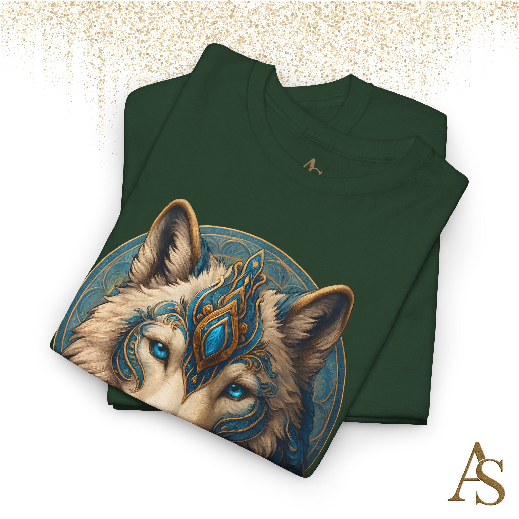 Mystical Wolf Spirit T Shirt Blue Gold Wolf Graphic Unisex Nature Inspired Tee