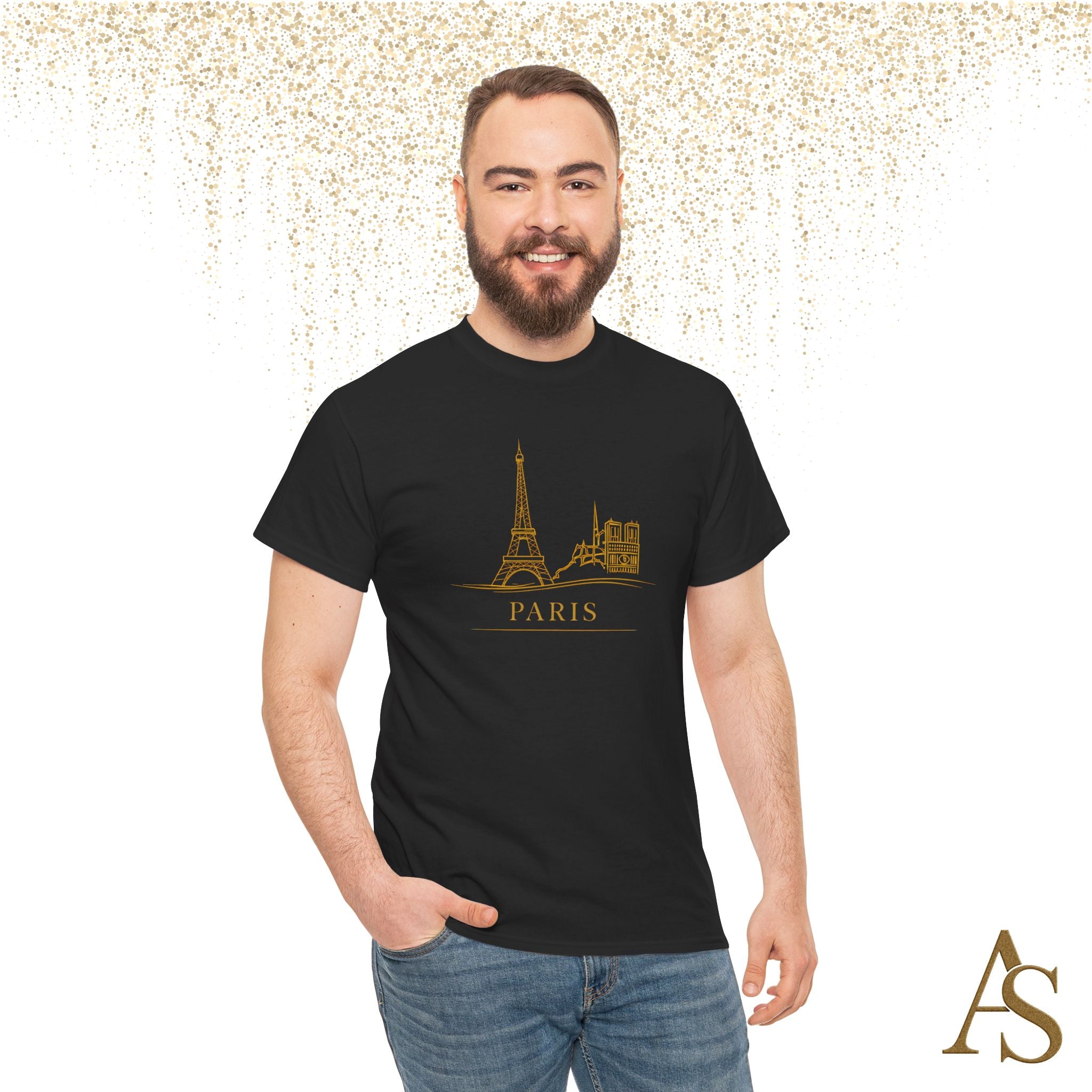 Paris Gold Line Art T Shirt Minimalist Eiffel Tower Skyline Unisex Graphic Tee