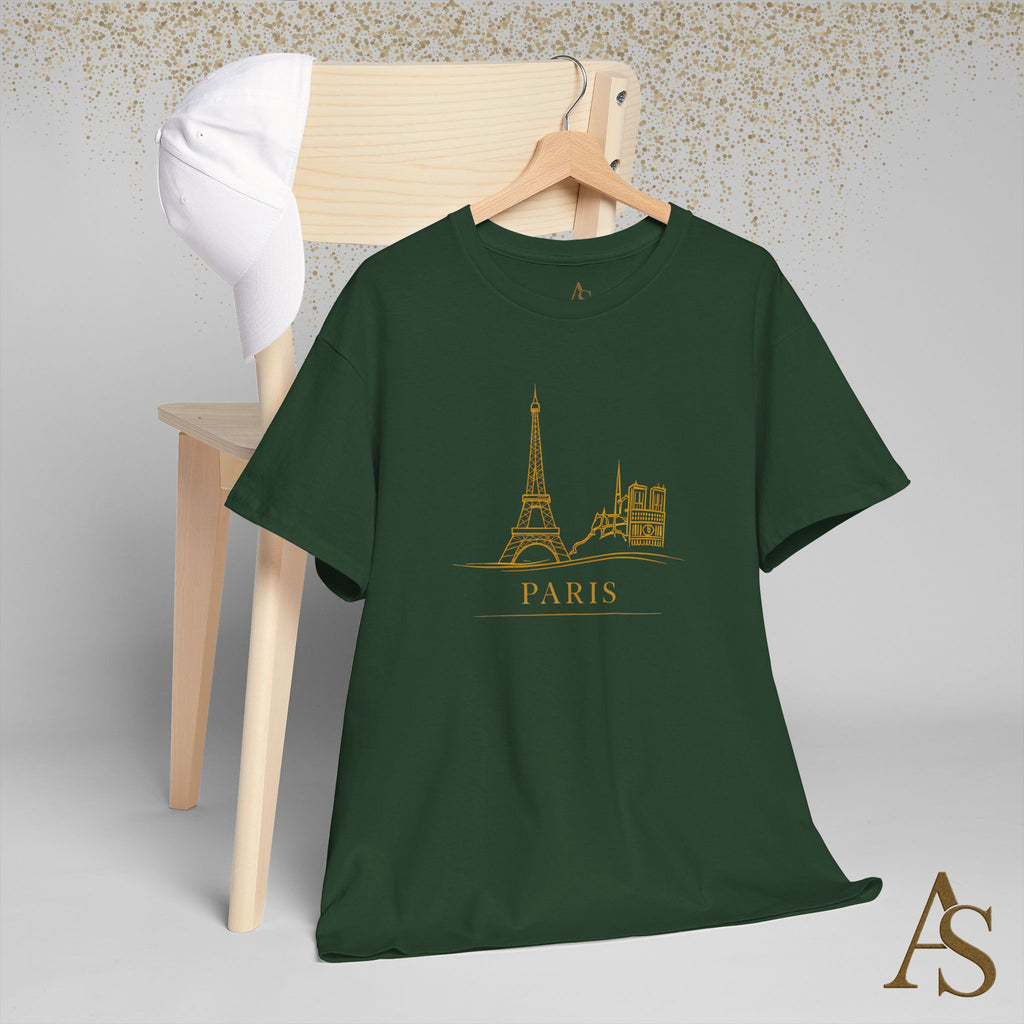 Paris Gold Line Art T Shirt Minimalist Eiffel Tower Skyline Unisex Graphic Tee