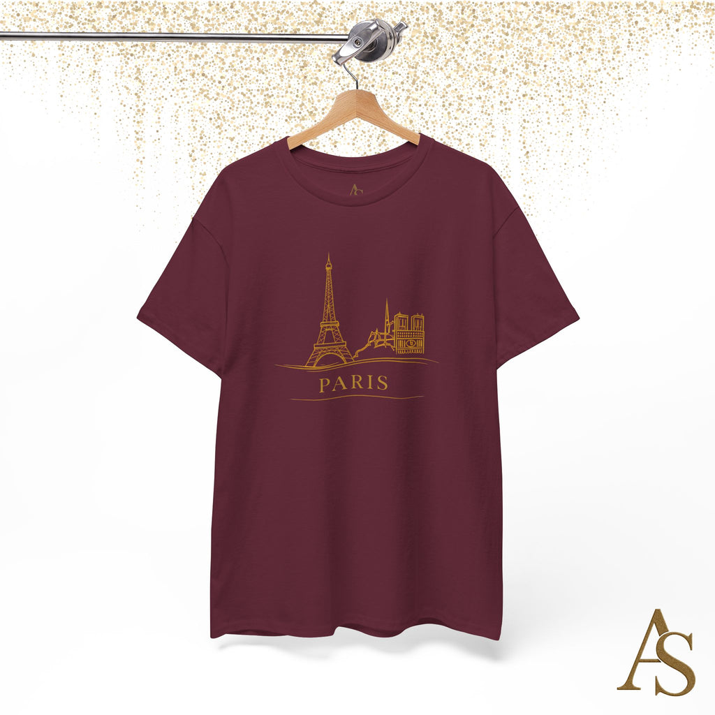 Paris Gold Line Art T Shirt Minimalist Eiffel Tower Skyline Unisex Graphic Tee