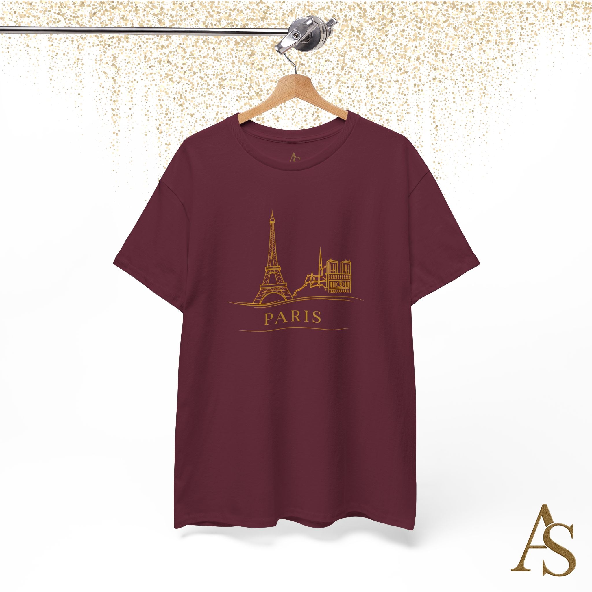Paris Gold Line Art T Shirt Minimalist Eiffel Tower Skyline Unisex Graphic Tee