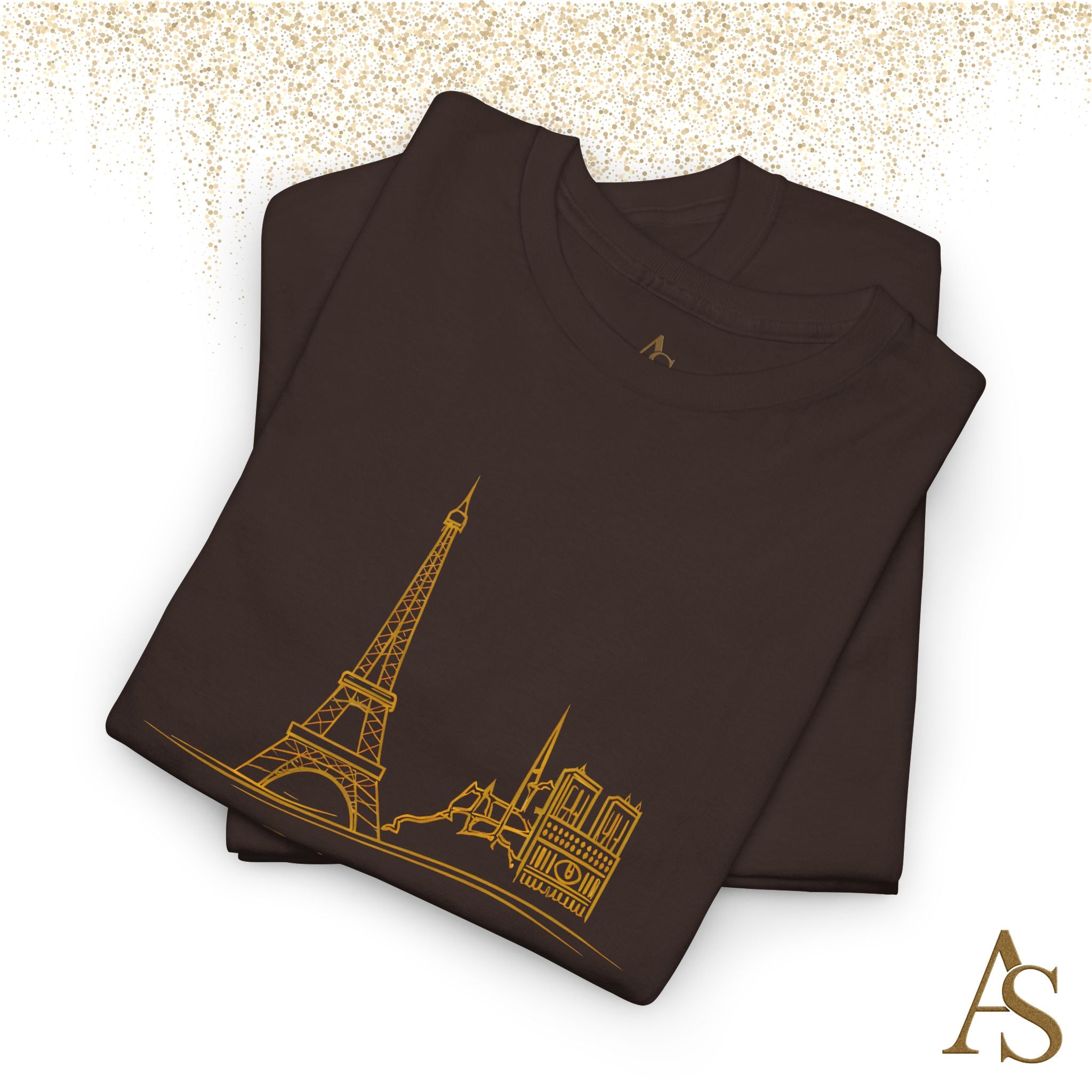 Paris Gold Line Art T Shirt Minimalist Eiffel Tower Skyline Unisex Graphic Tee