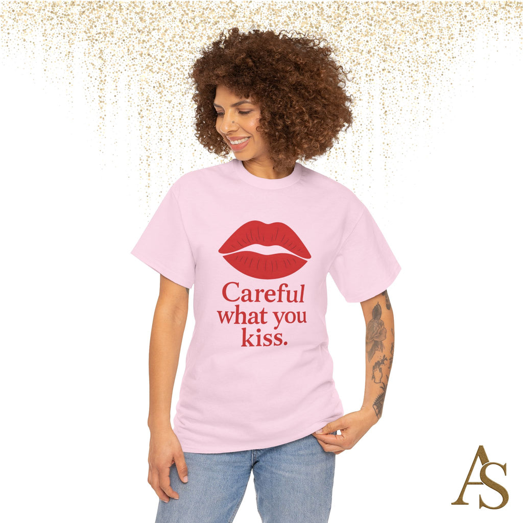 Careful What You Kiss Red Lips T Shirt Funny Graphic Tee Flirty Lips Shirt Unisex