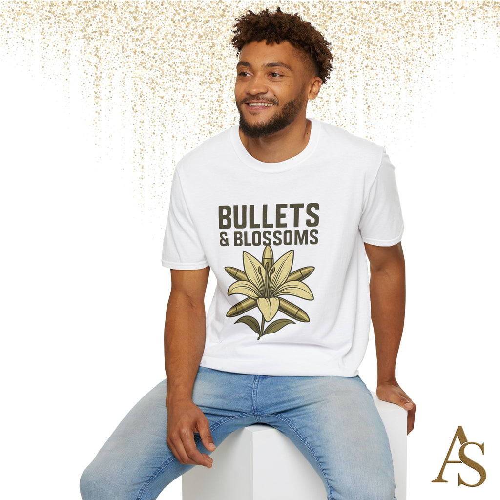 Bullets and Blossoms T Shirt Tactical Flower Graphic Tee Vintage Military Style
