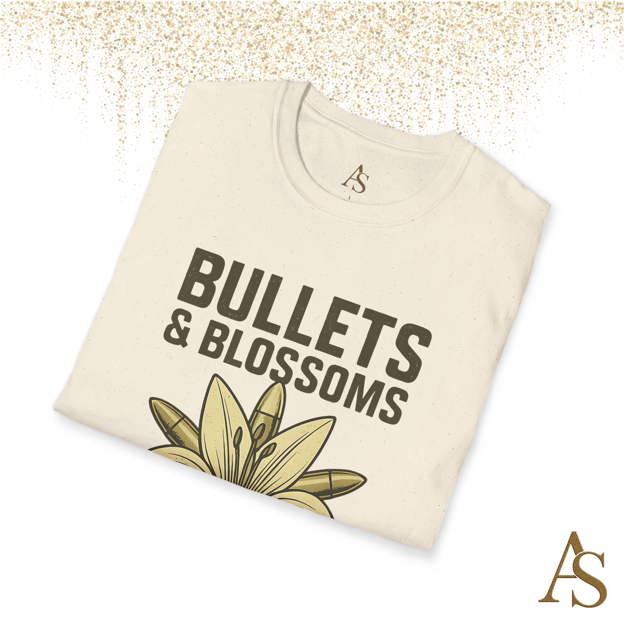 Bullets and Blossoms T Shirt Tactical Flower Graphic Tee Vintage Military Style