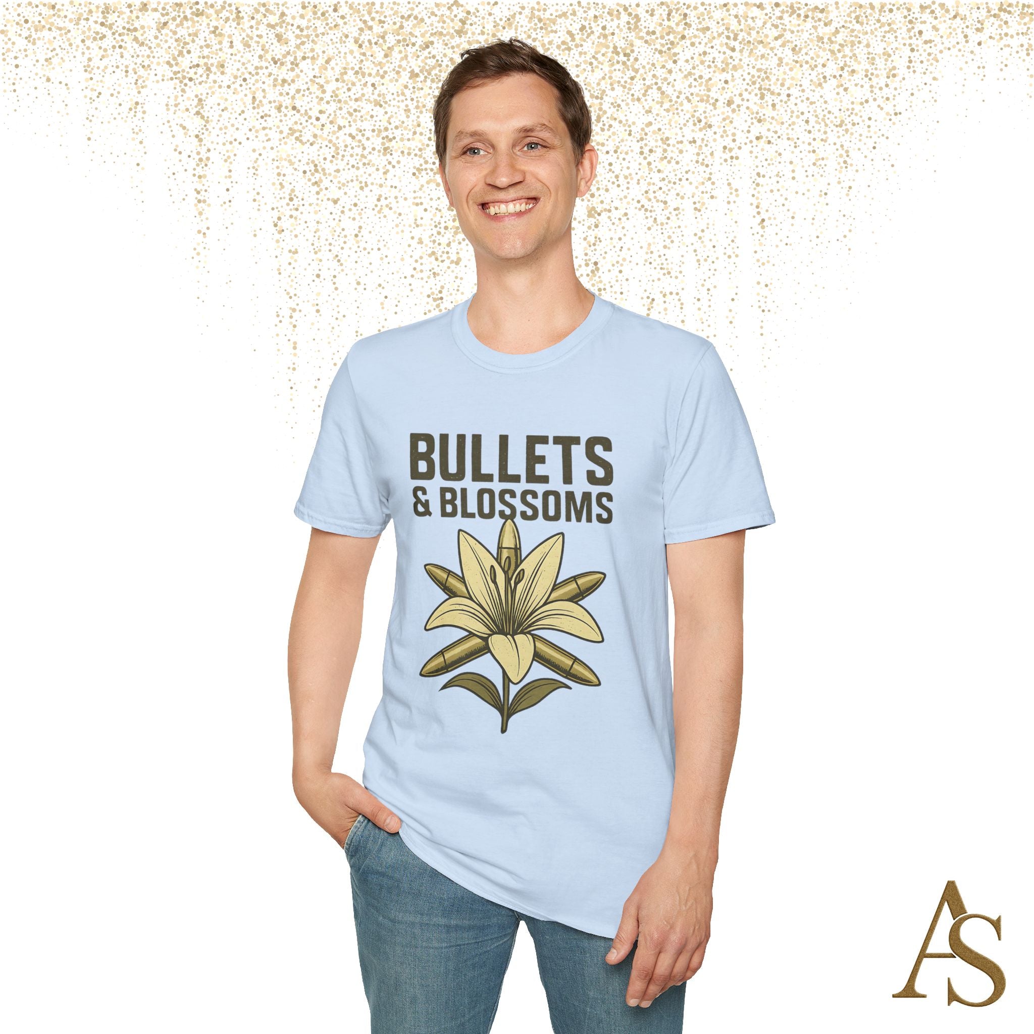 Bullets and Blossoms T Shirt Tactical Flower Graphic Tee Vintage Military Style