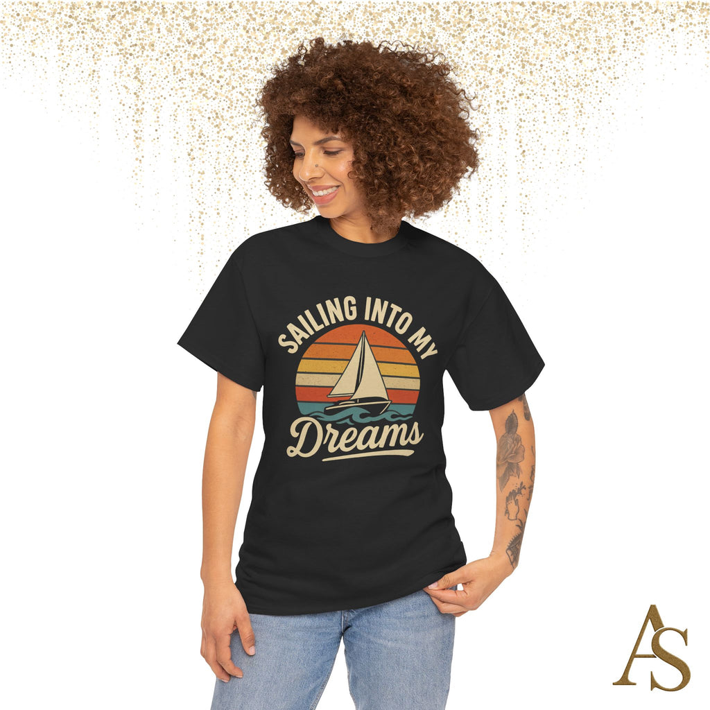 Vintage Sailboat Sunset T Shirt Sailing Into My Dreams Nautical Ocean Graphic Tee