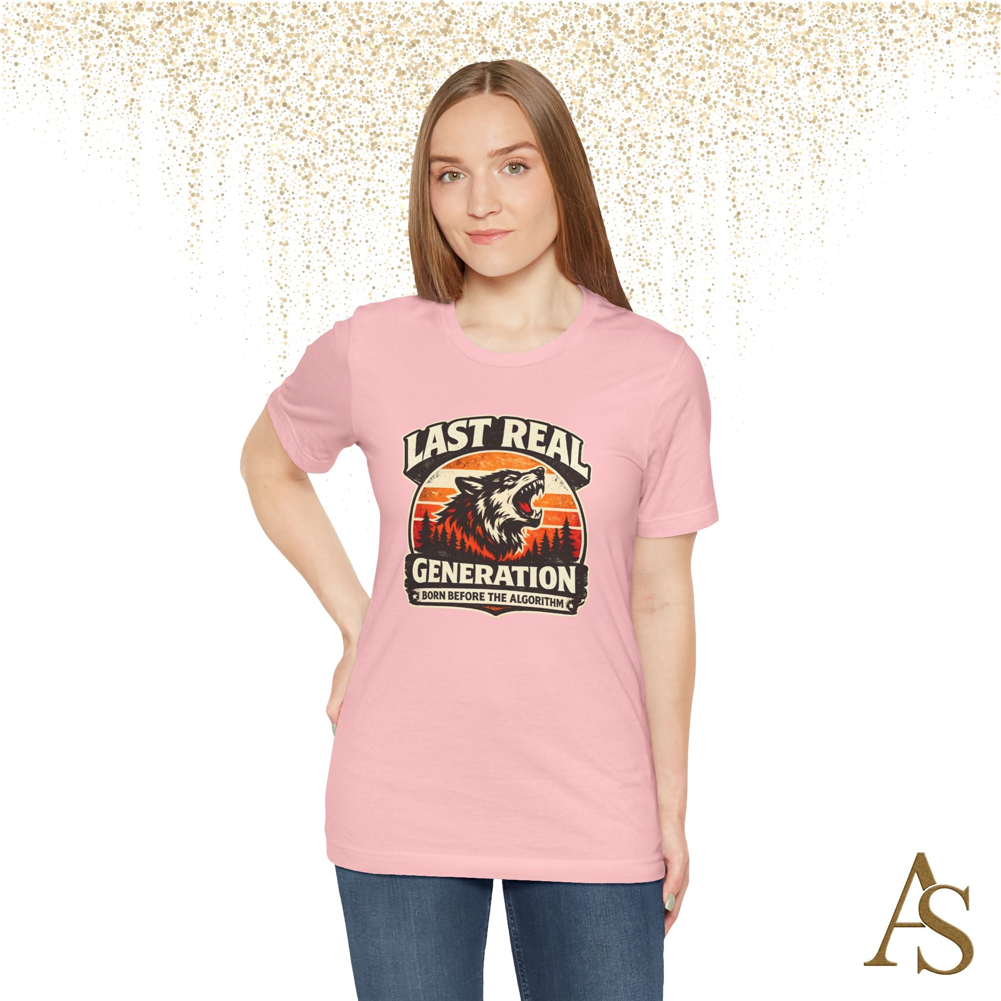 Last Real Generation Wolf T Shirt Born Before The Algorithm Vintage Sunset Graphic Tee