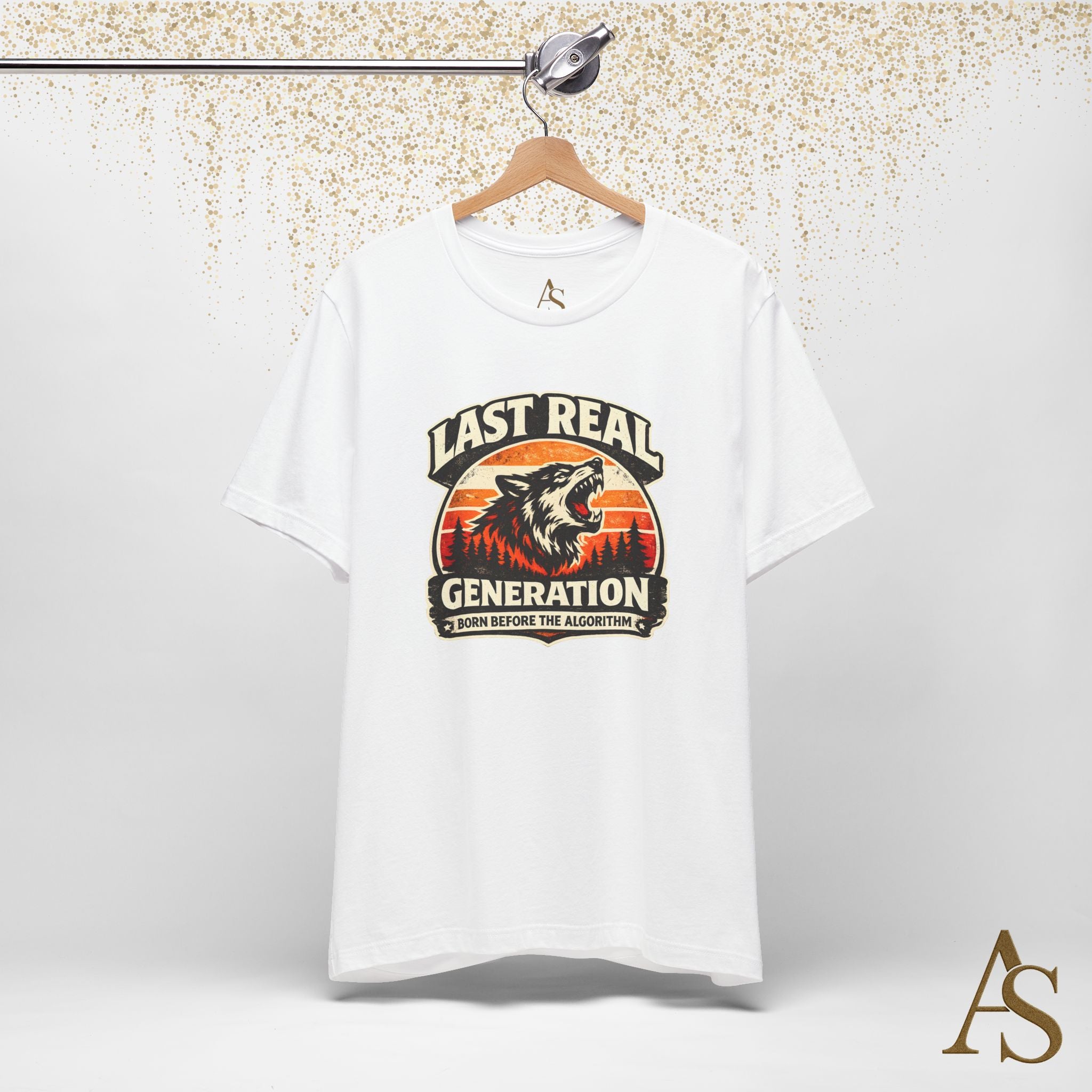 Last Real Generation Wolf T Shirt Born Before The Algorithm Vintage Sunset Graphic Tee