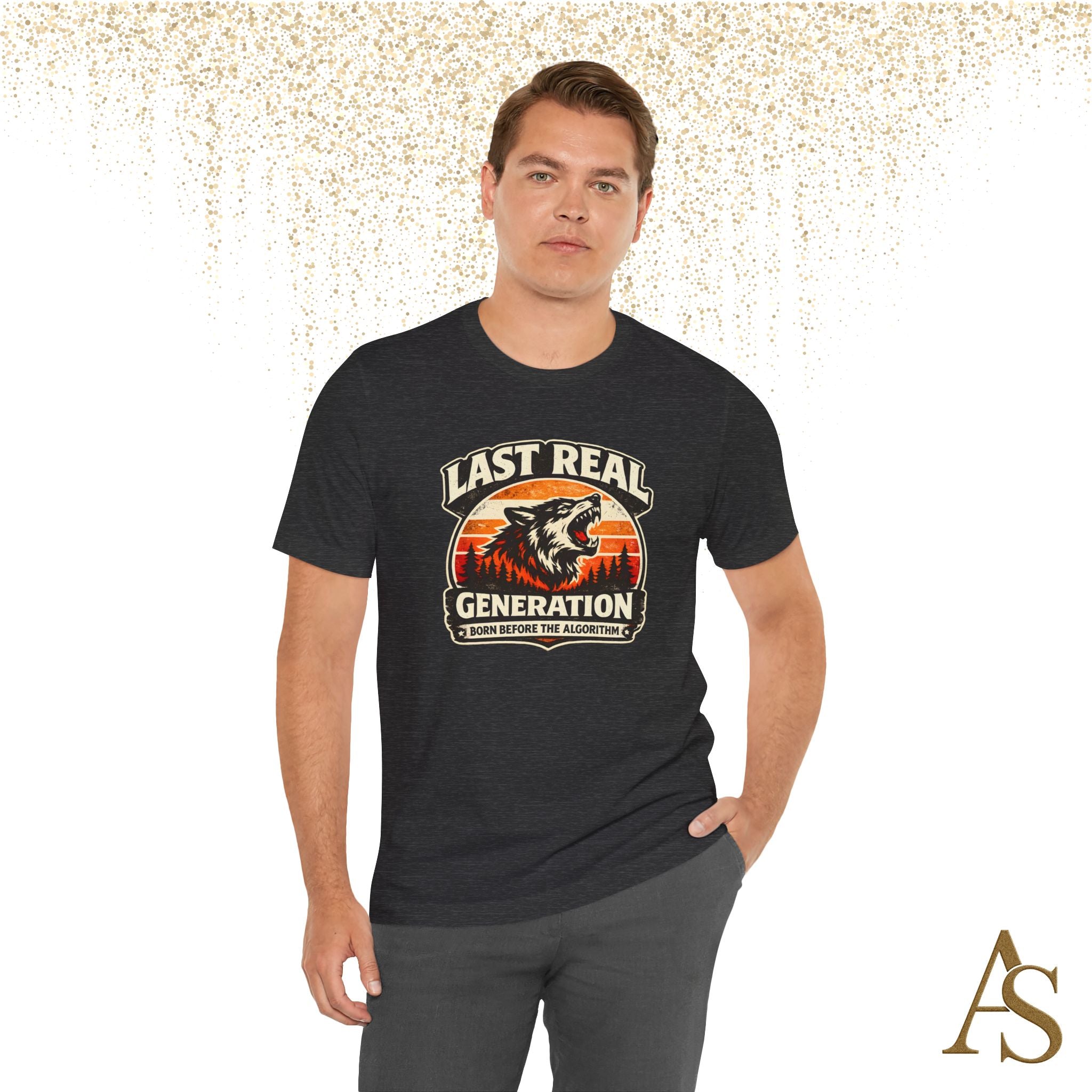 Last Real Generation Wolf T Shirt Born Before The Algorithm Vintage Sunset Graphic Tee