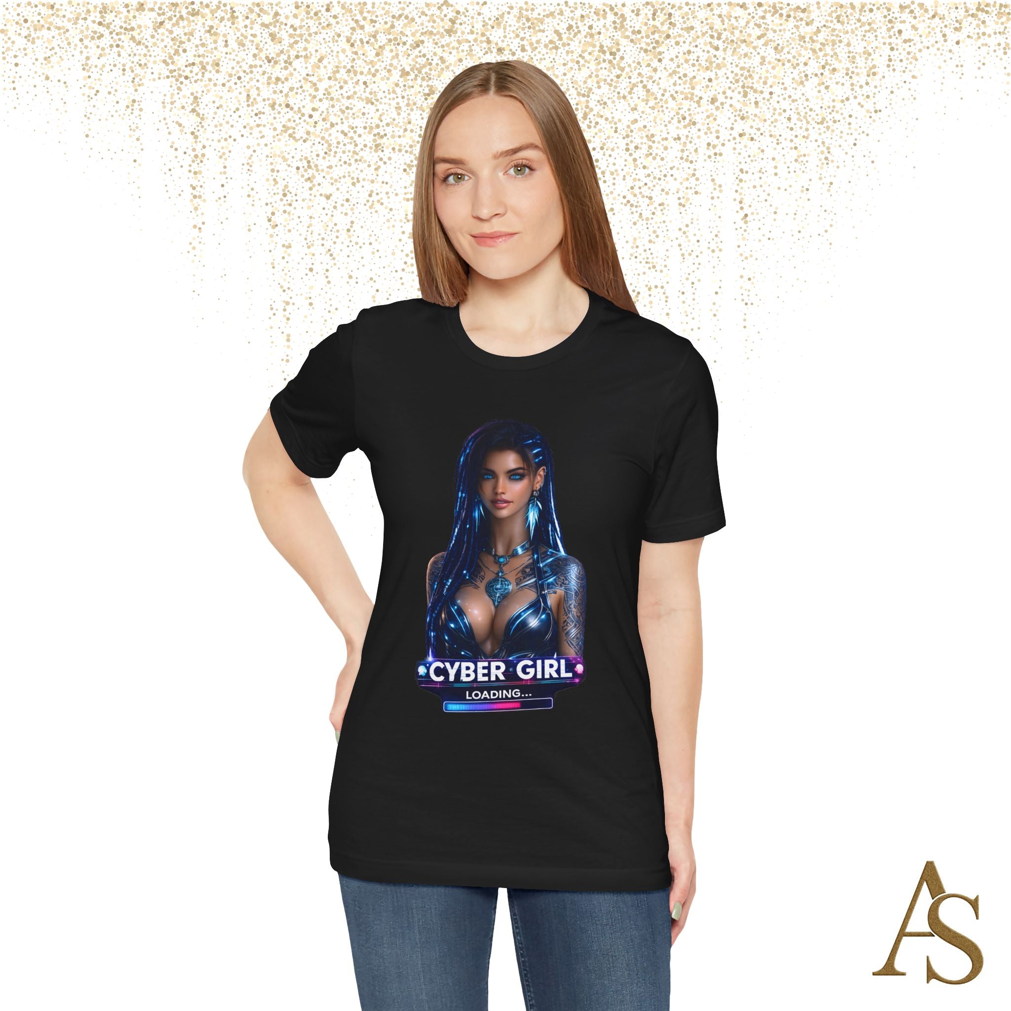 Cyber Girl Loading T Shirt Futuristic Graphic Tee Cyberpunk Neon Anime Style Unisex Shirt