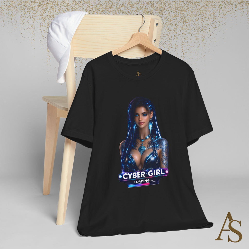 Cyber Girl Loading T Shirt Futuristic Graphic Tee Cyberpunk Neon Anime Style Unisex Shirt