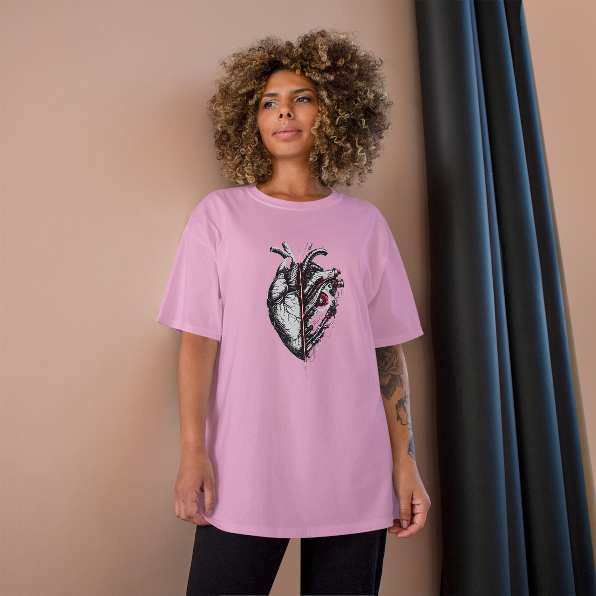 Half Human Half Machine Heart T Shirt Cyberpunk Mechanical Heart Graphic Tee Futuristic Anatomy Shirt Unisex Streetwear Sci Fi Apparel