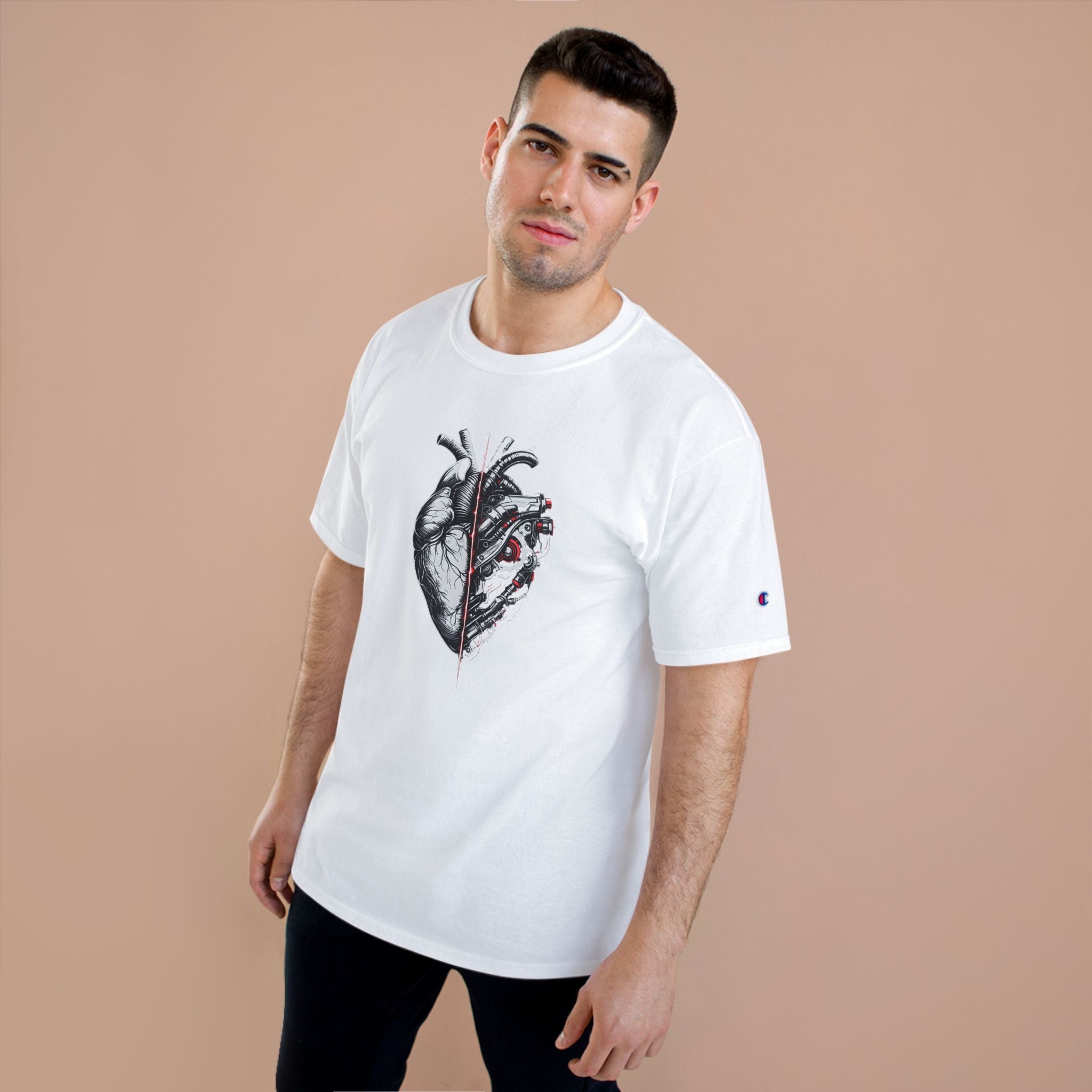 Half Human Half Machine Heart T Shirt Cyberpunk Mechanical Heart Graphic Tee Futuristic Anatomy Shirt Unisex Streetwear Sci Fi Apparel