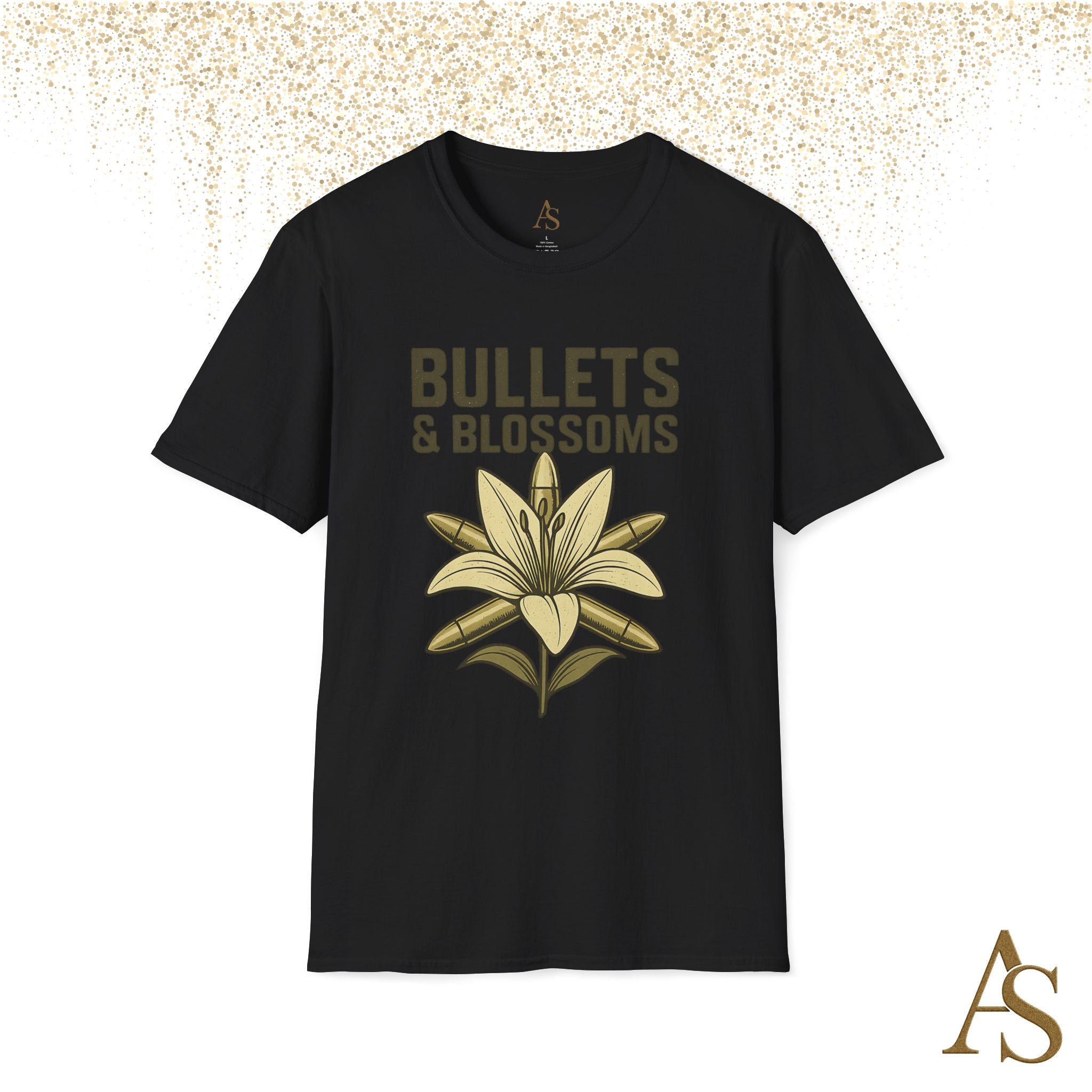 Bullets and Blossoms T Shirt Tactical Flower Graphic Tee Vintage Military Style