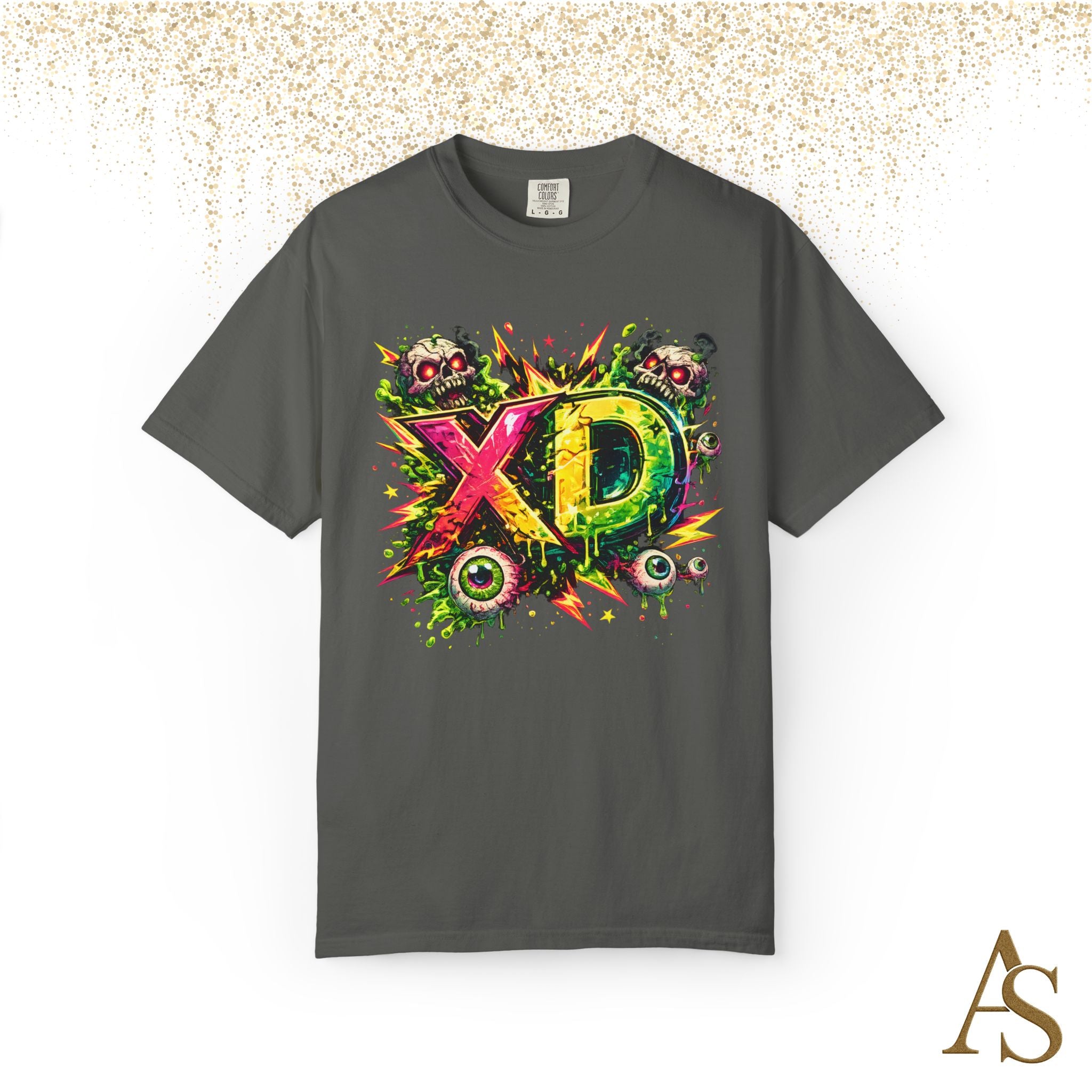 Neon XD Skull Graffiti T Shirt Gothic Streetwear Graphic Tee