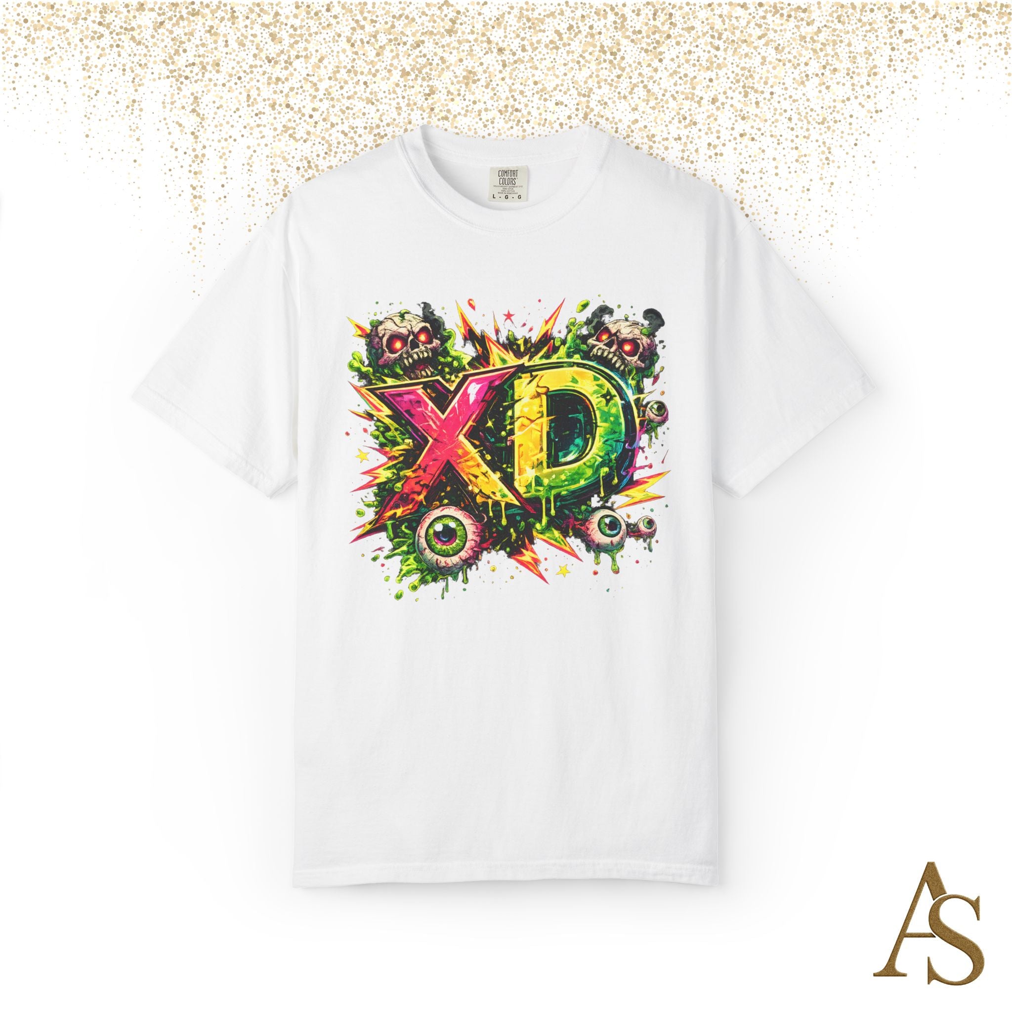 Neon XD Skull Graffiti T Shirt Gothic Streetwear Graphic Tee