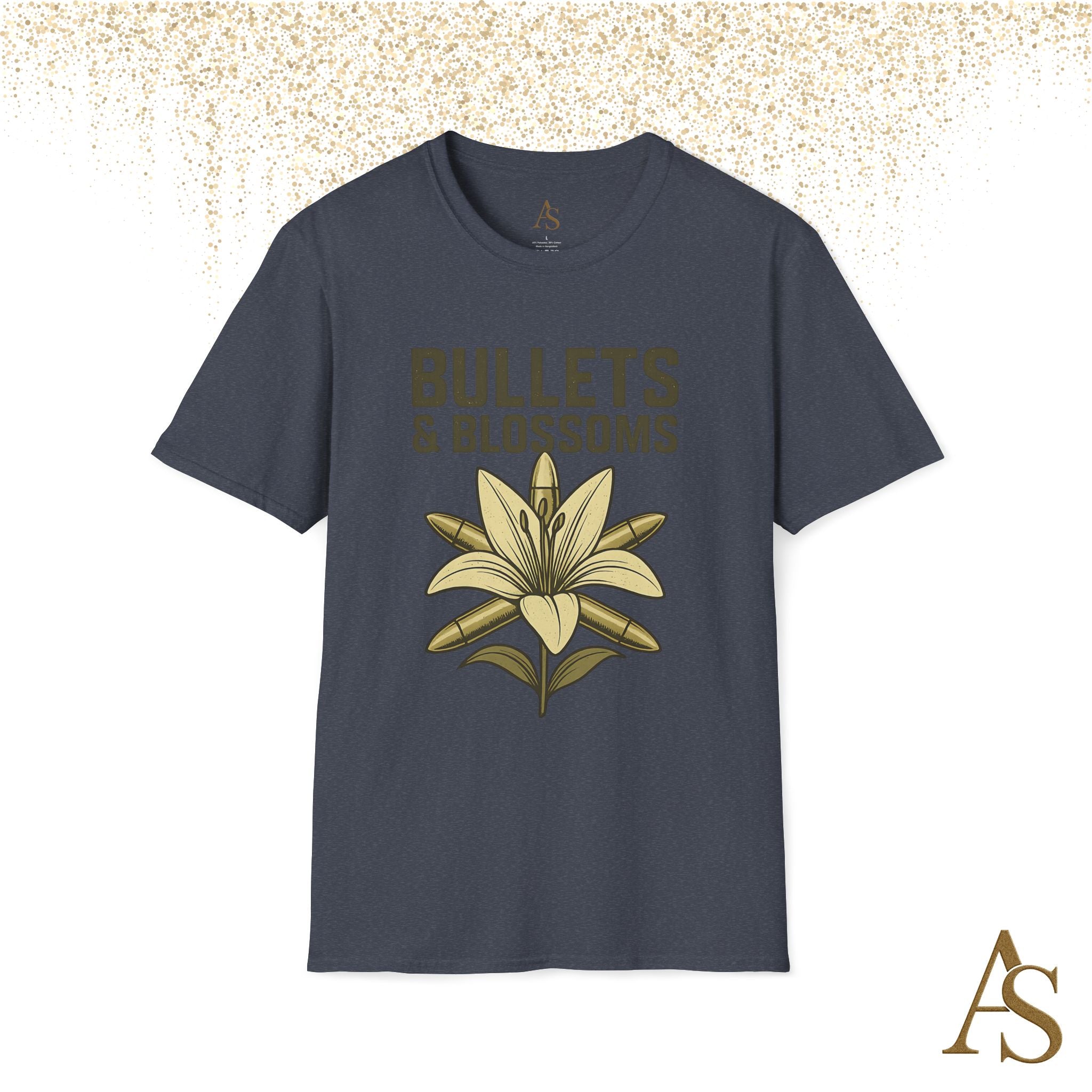 Bullets and Blossoms T Shirt Tactical Flower Graphic Tee Vintage Military Style