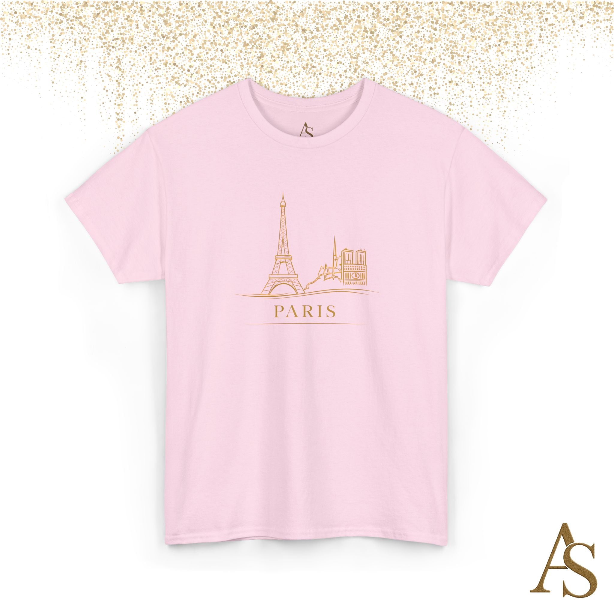 Paris Gold Line Art T Shirt Minimalist Eiffel Tower Skyline Unisex Graphic Tee