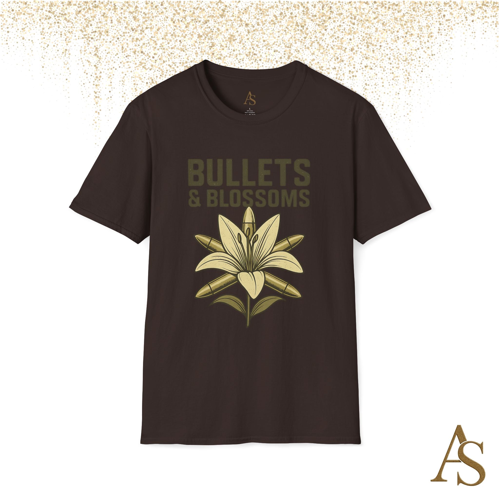 Bullets and Blossoms T Shirt Tactical Flower Graphic Tee Vintage Military Style