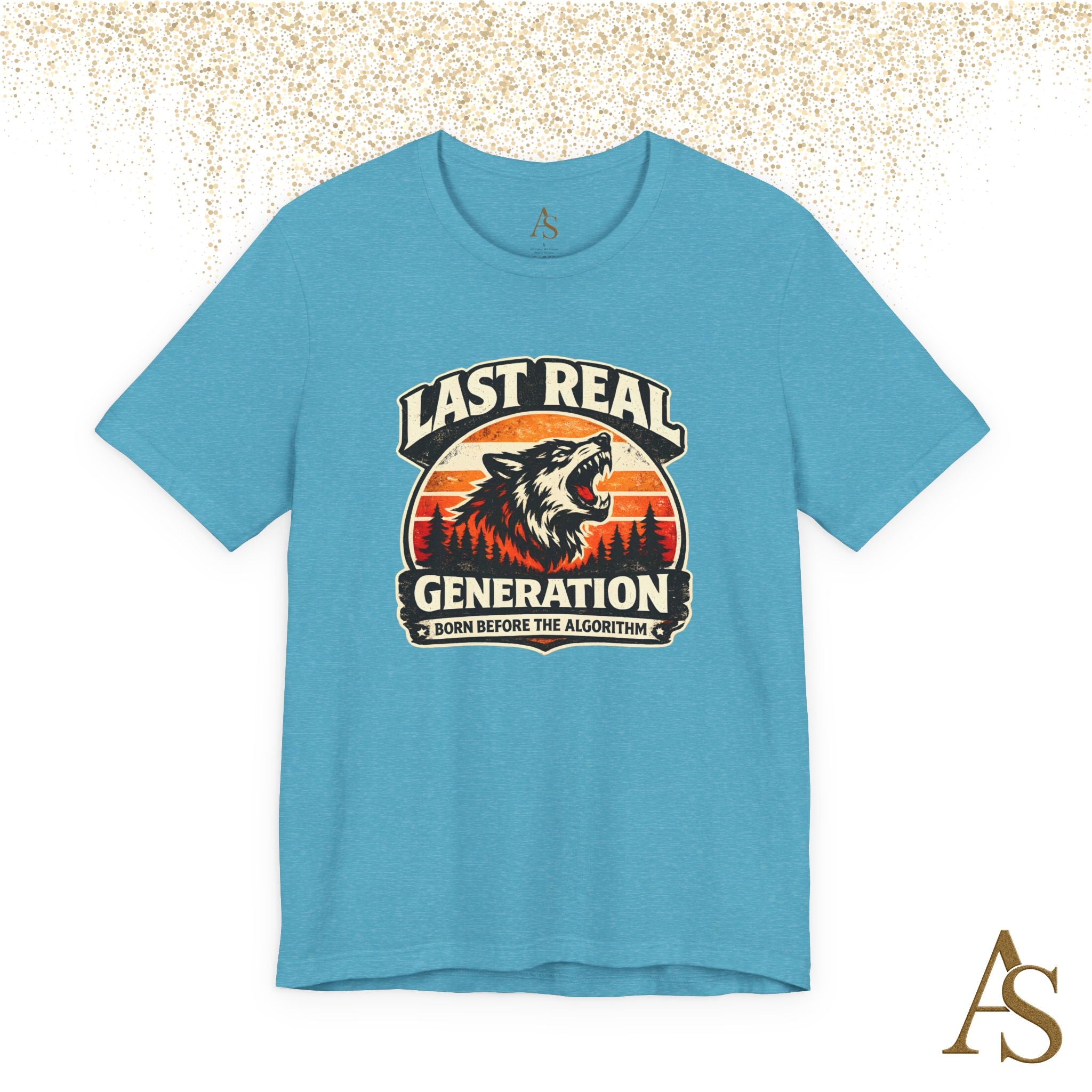 Last Real Generation Wolf T Shirt Born Before The Algorithm Vintage Sunset Graphic Tee