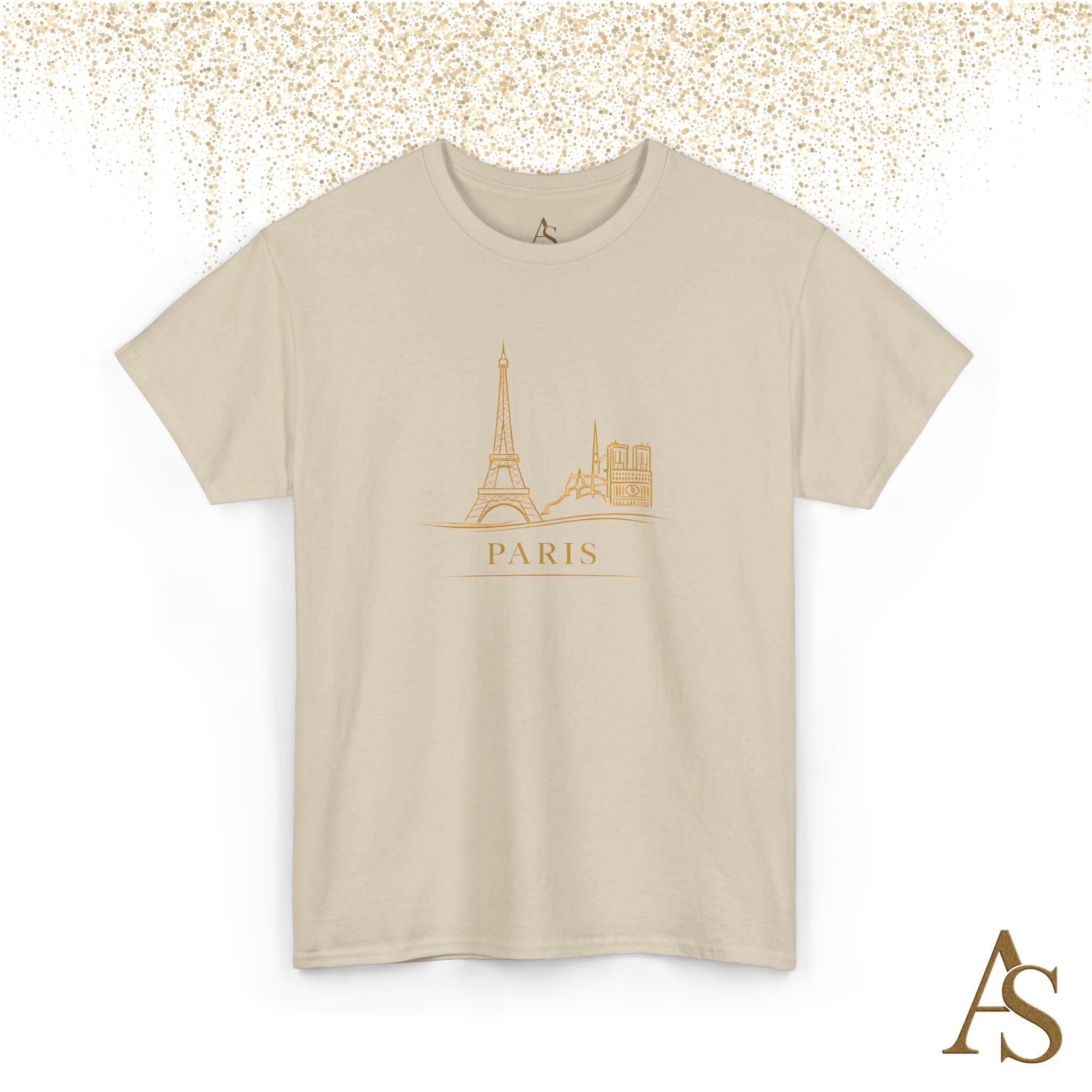 Paris Gold Line Art T Shirt Minimalist Eiffel Tower Skyline Unisex Graphic Tee