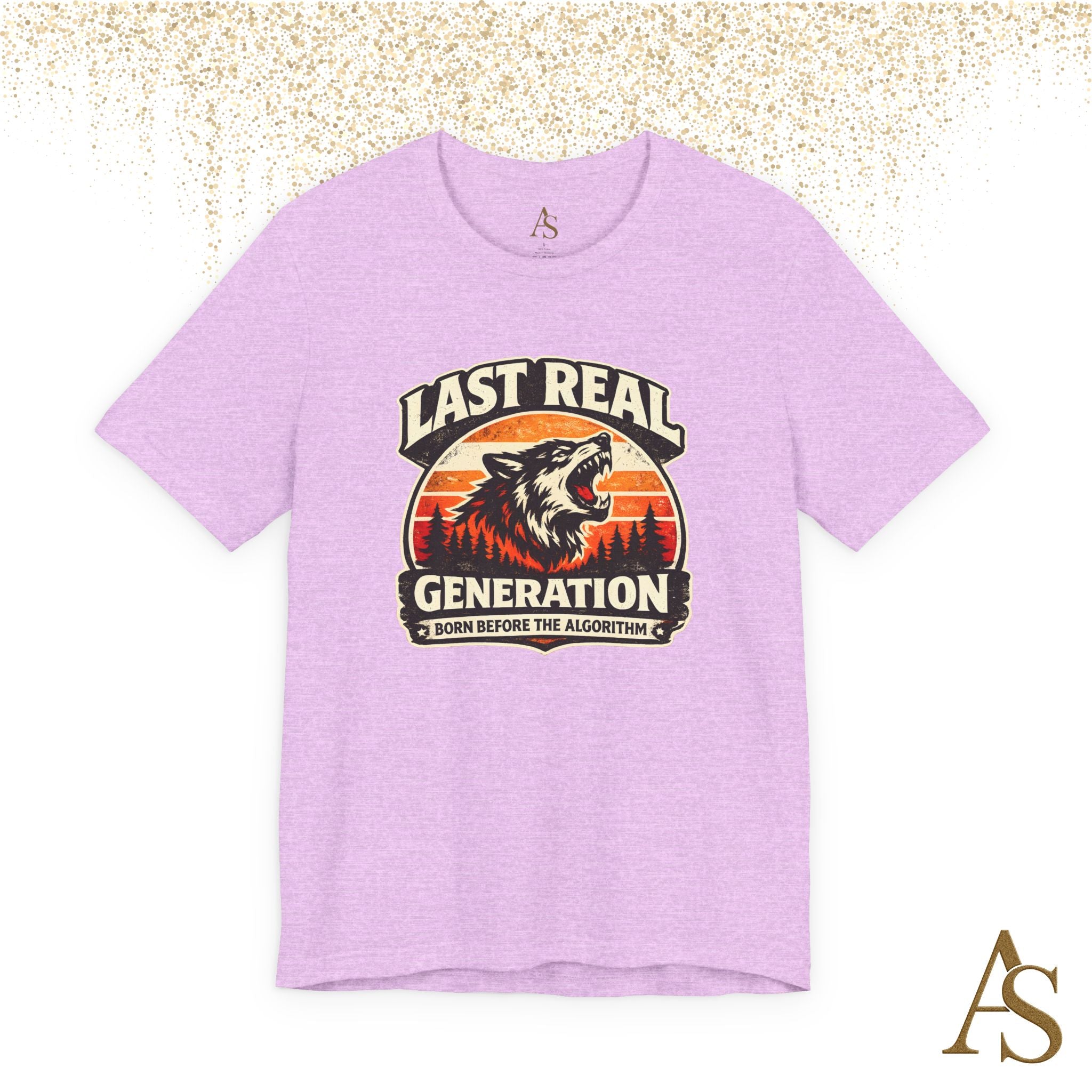 Last Real Generation Wolf T Shirt Born Before The Algorithm Vintage Sunset Graphic Tee