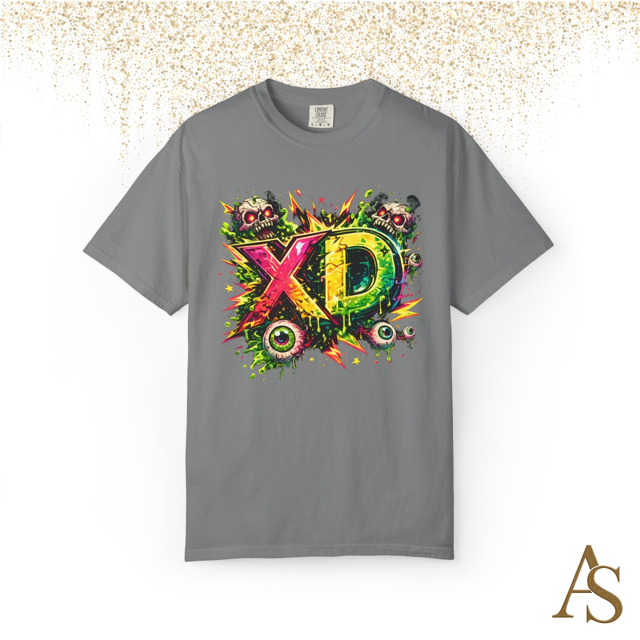 Neon XD Skull Graffiti T Shirt Gothic Streetwear Graphic Tee