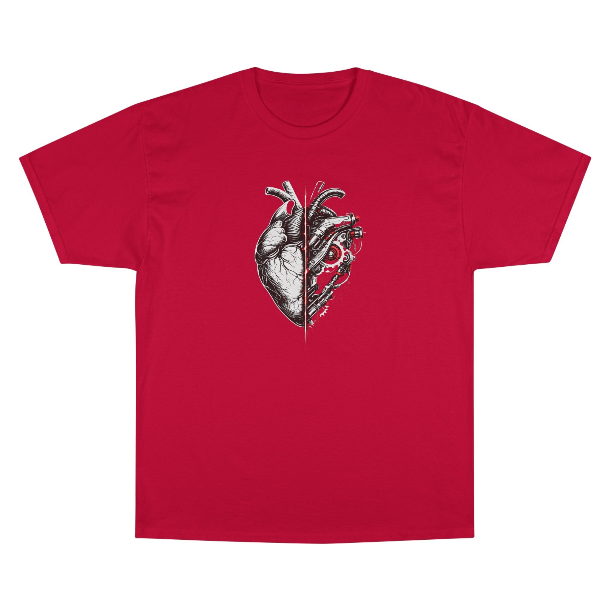 Half Human Half Machine Heart T Shirt Cyberpunk Mechanical Heart Graphic Tee Futuristic Anatomy Shirt Unisex Streetwear Sci Fi Apparel