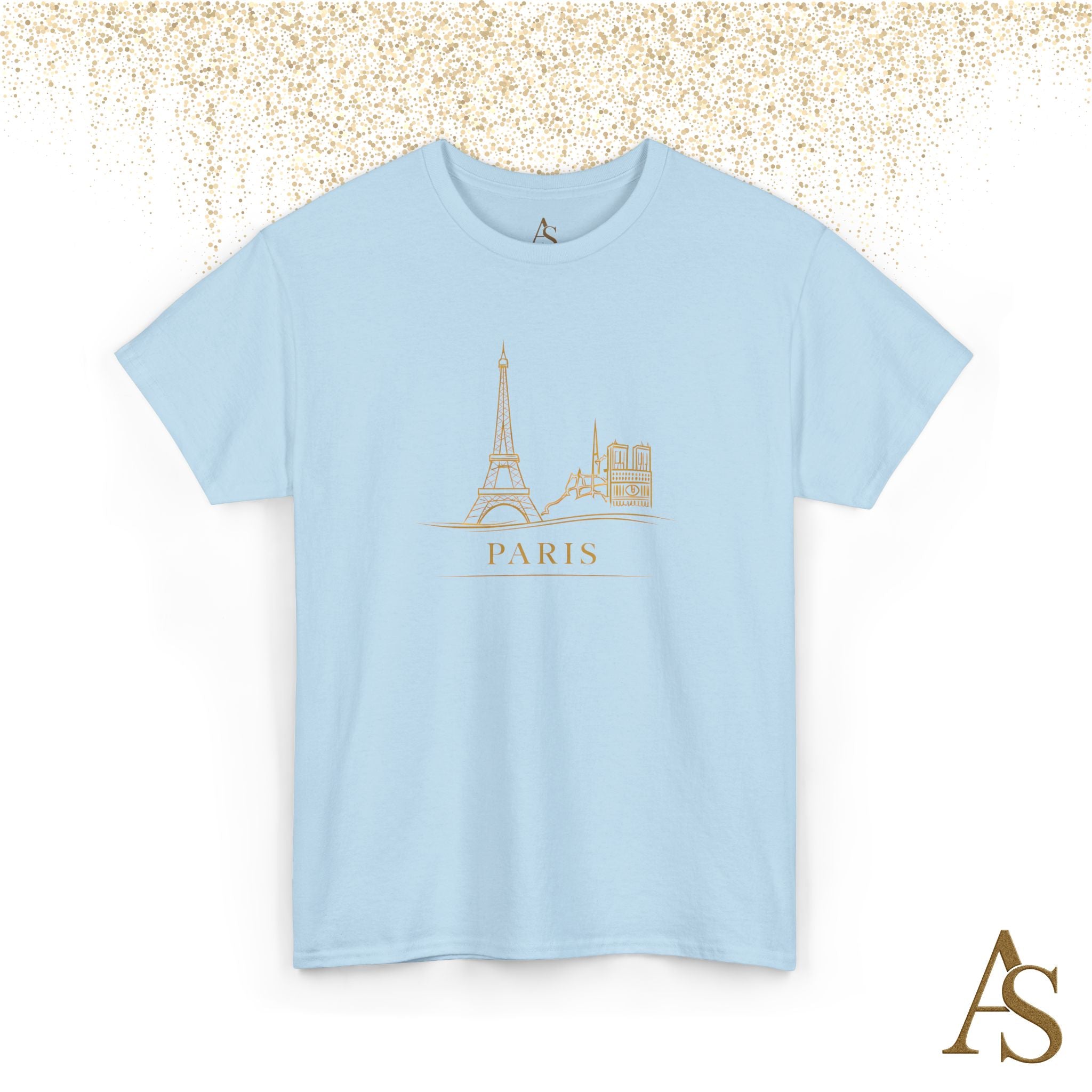 Paris Gold Line Art T Shirt Minimalist Eiffel Tower Skyline Unisex Graphic Tee