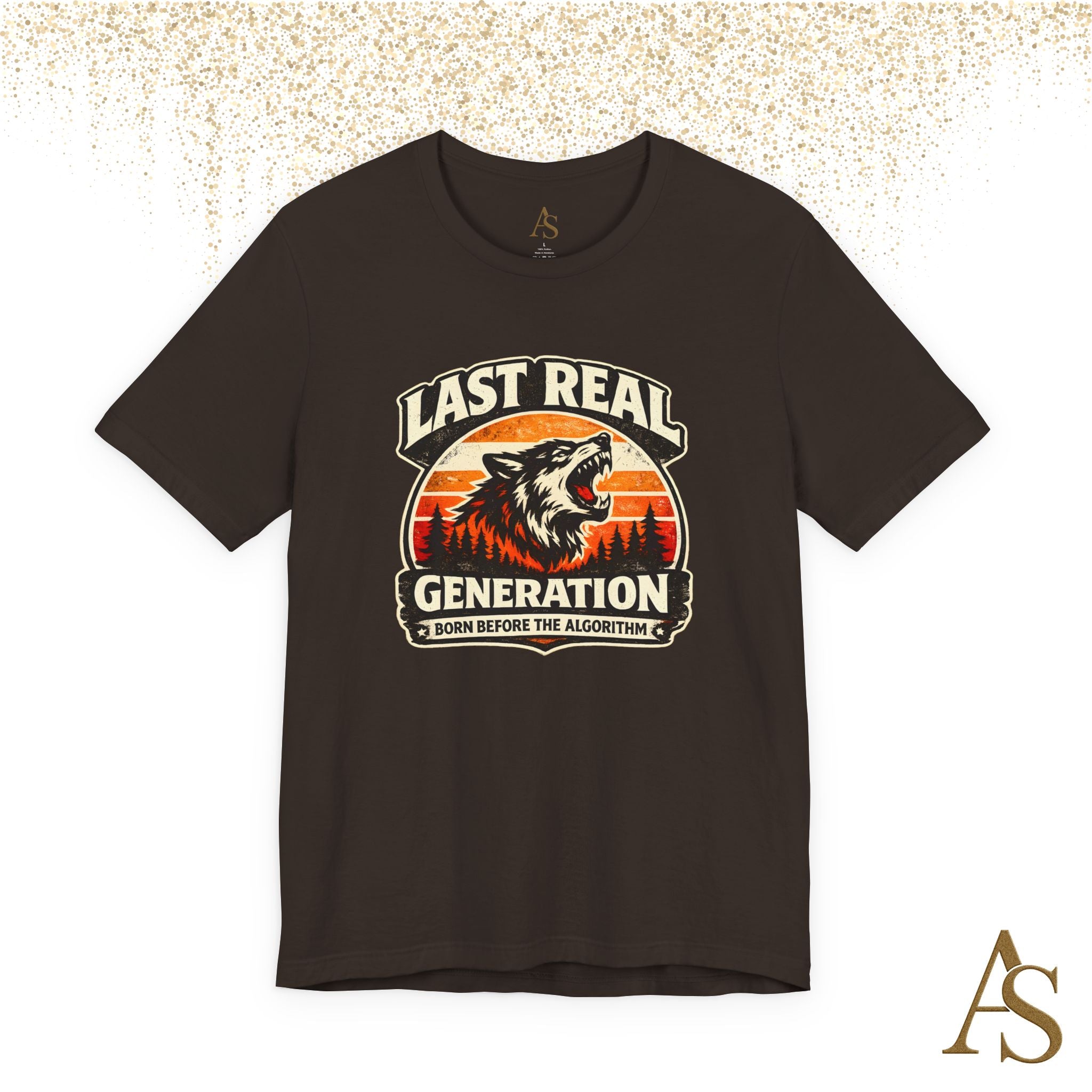 Last Real Generation Wolf T Shirt Born Before The Algorithm Vintage Sunset Graphic Tee
