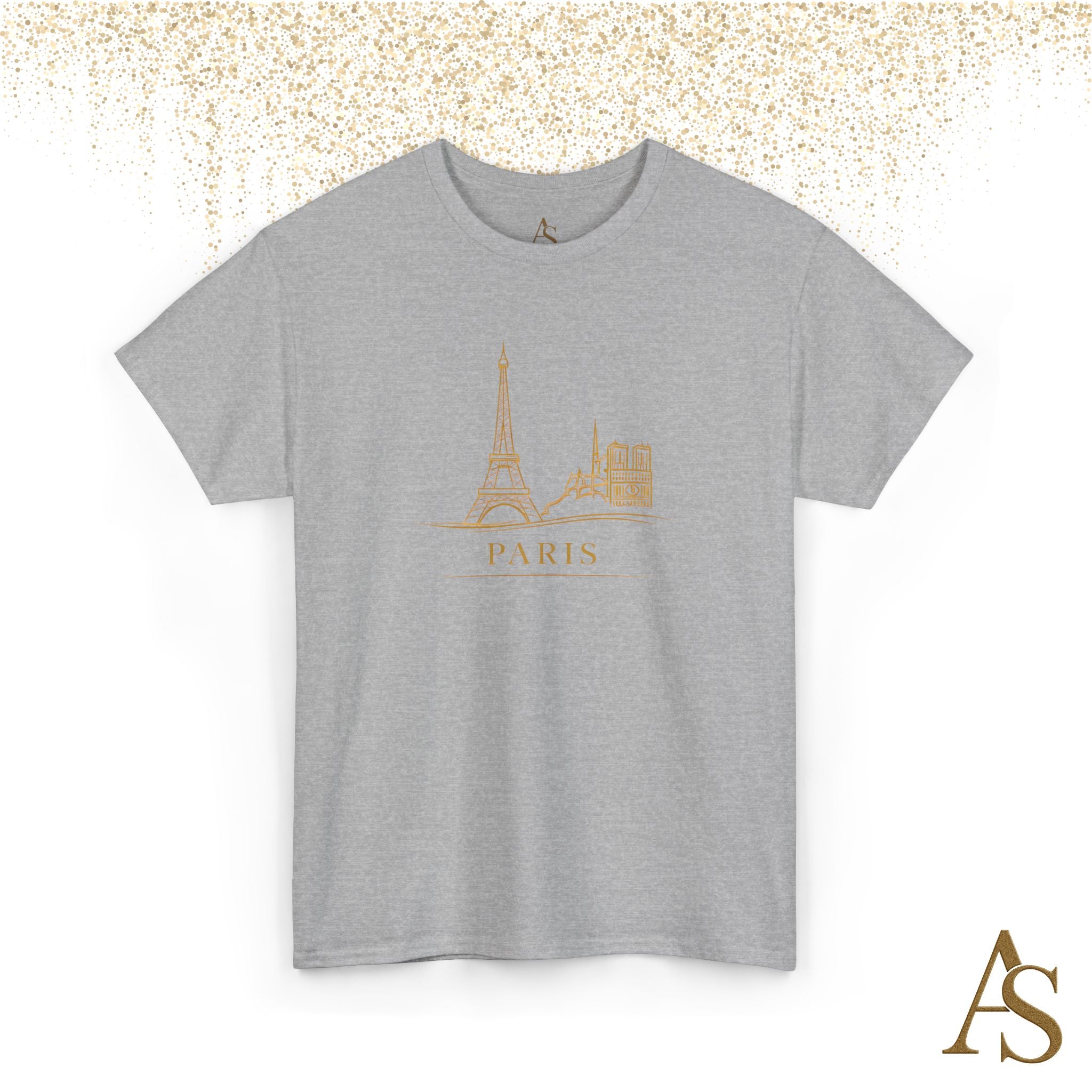 Paris Gold Line Art T Shirt Minimalist Eiffel Tower Skyline Unisex Graphic Tee