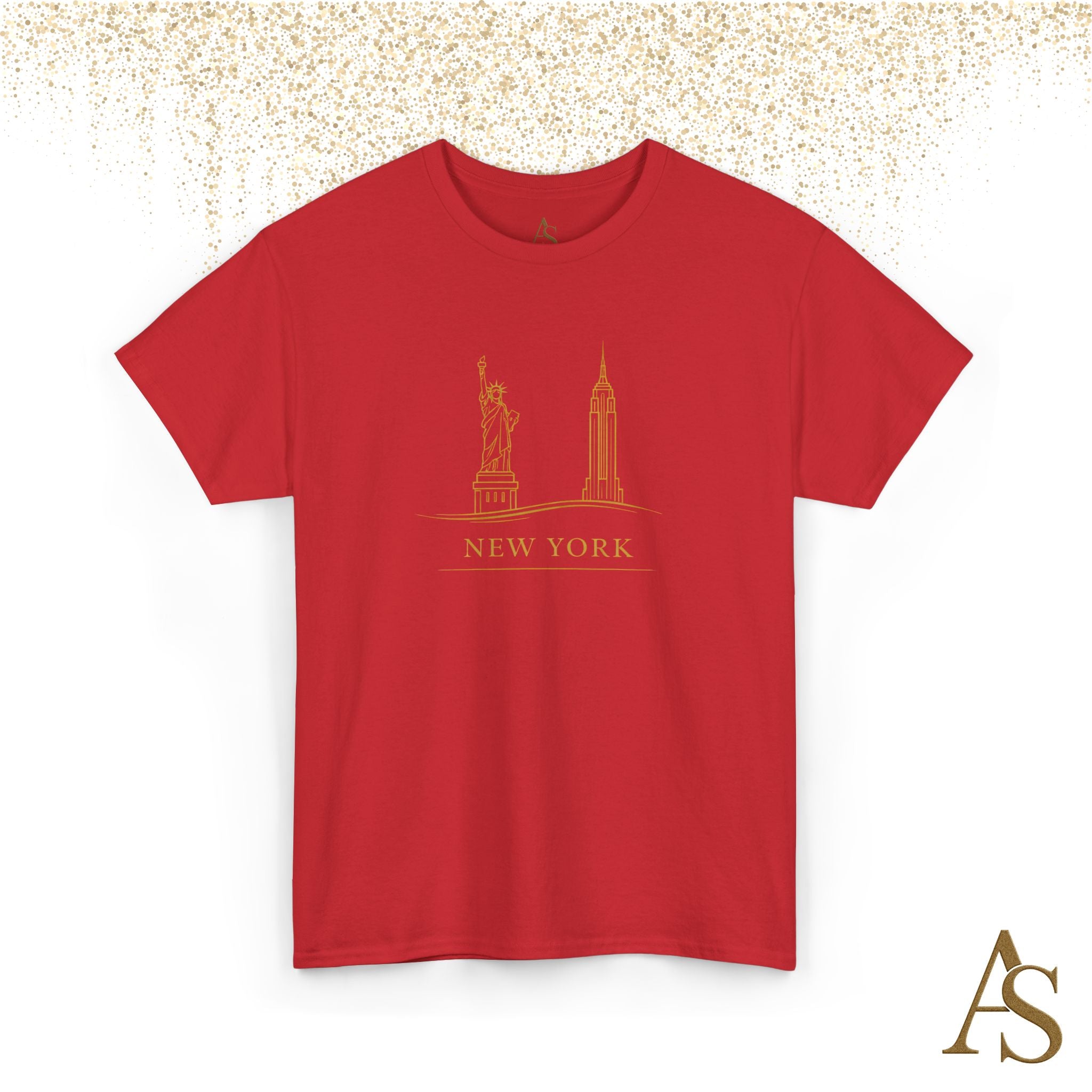 New York Skyline T Shirt Gold Line Art NYC Statue of Liberty Graphic Tee