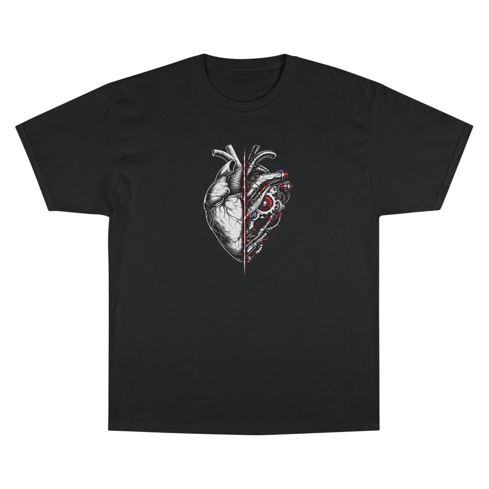 Half Human Half Machine Heart T Shirt Cyberpunk Mechanical Heart Graphic Tee Futuristic Anatomy Shirt Unisex Streetwear Sci Fi Apparel