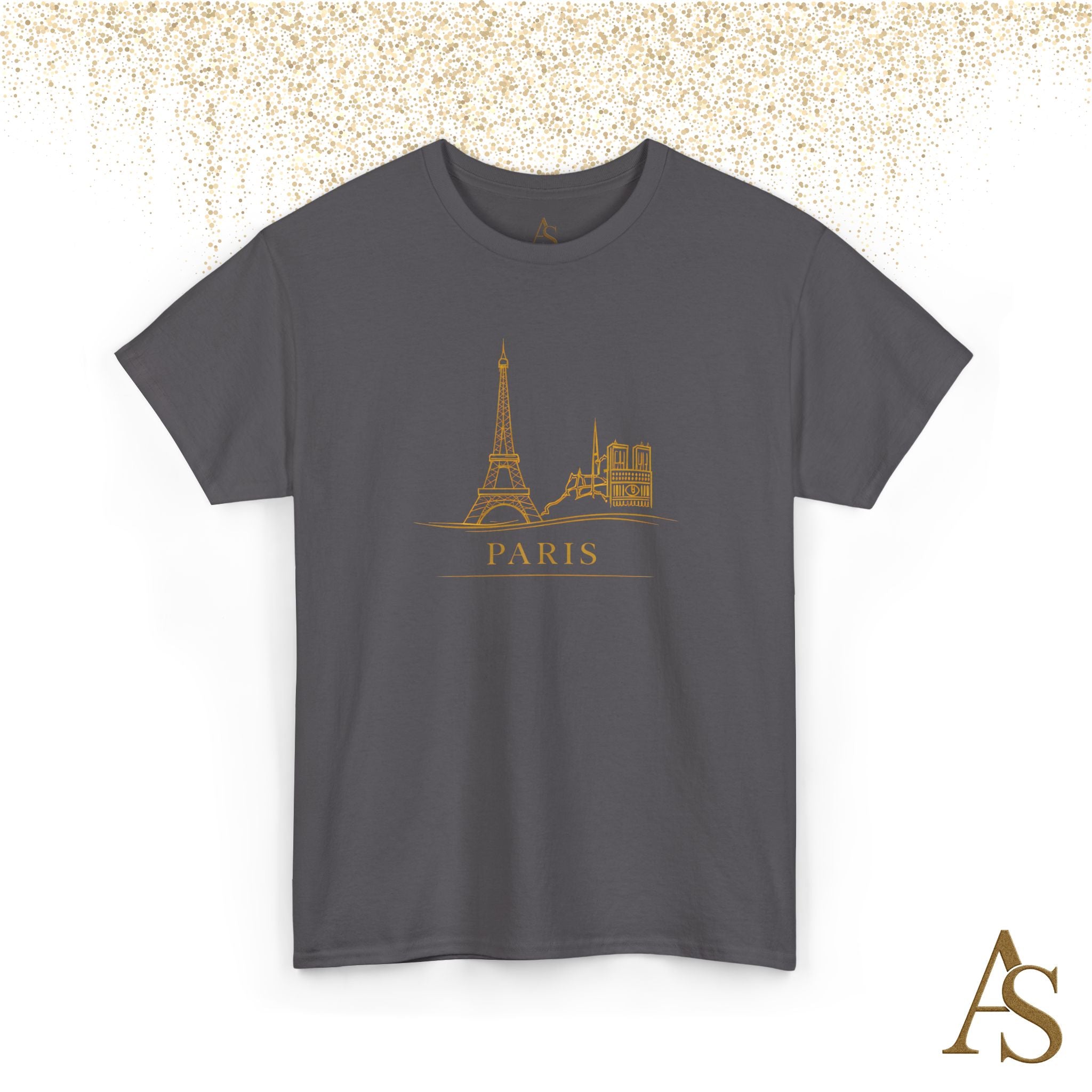 Paris Gold Line Art T Shirt Minimalist Eiffel Tower Skyline Unisex Graphic Tee