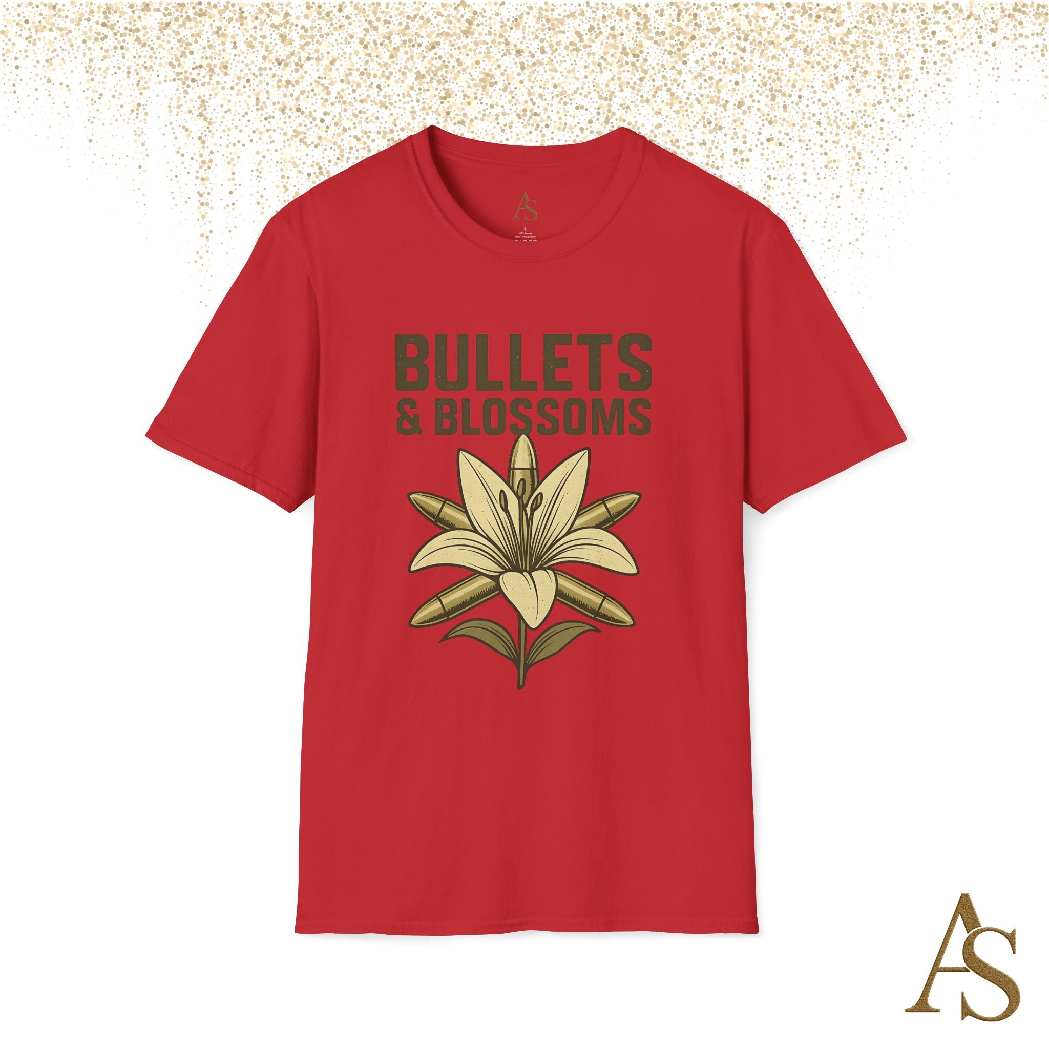 Bullets and Blossoms T Shirt Tactical Flower Graphic Tee Vintage Military Style