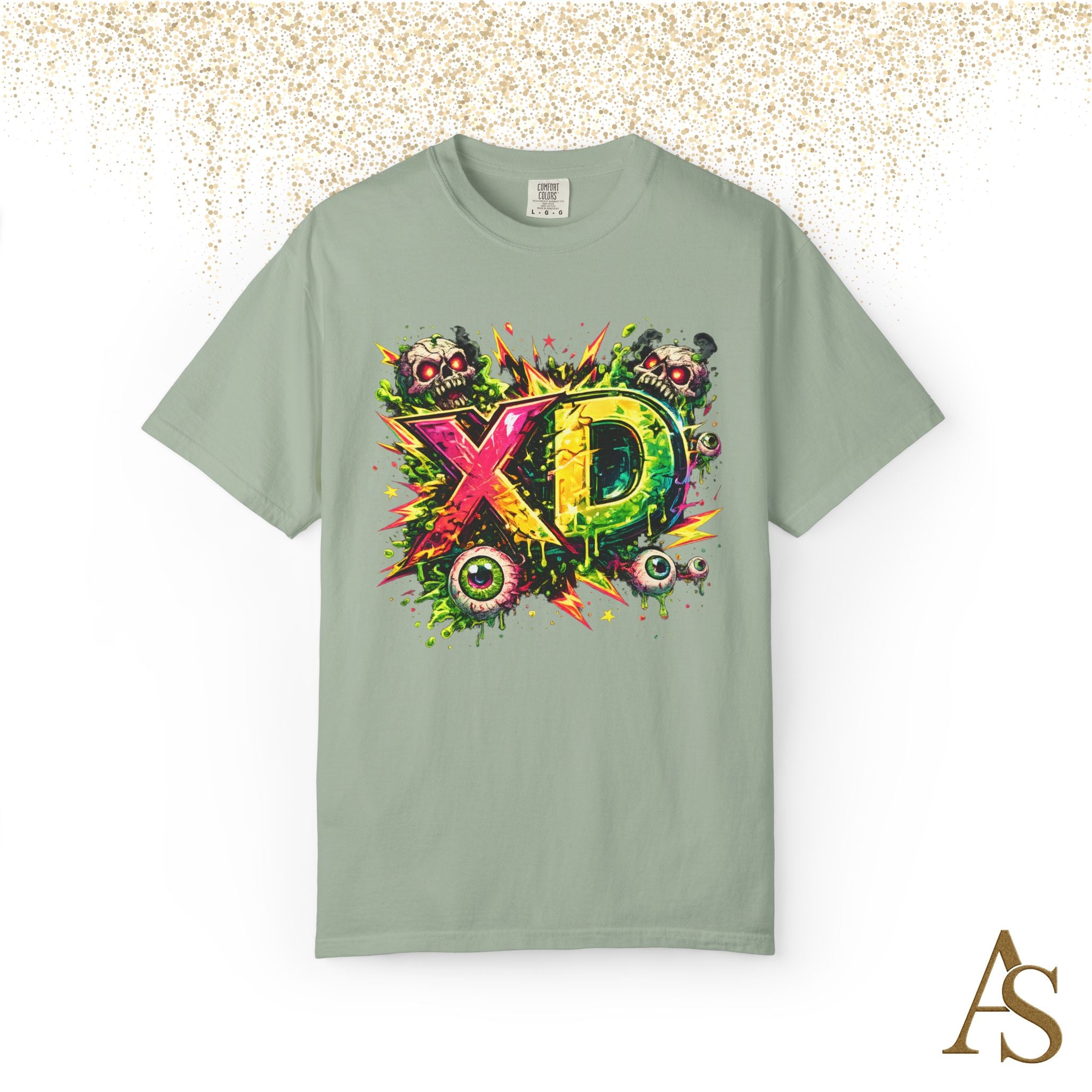 Neon XD Skull Graffiti T Shirt Gothic Streetwear Graphic Tee