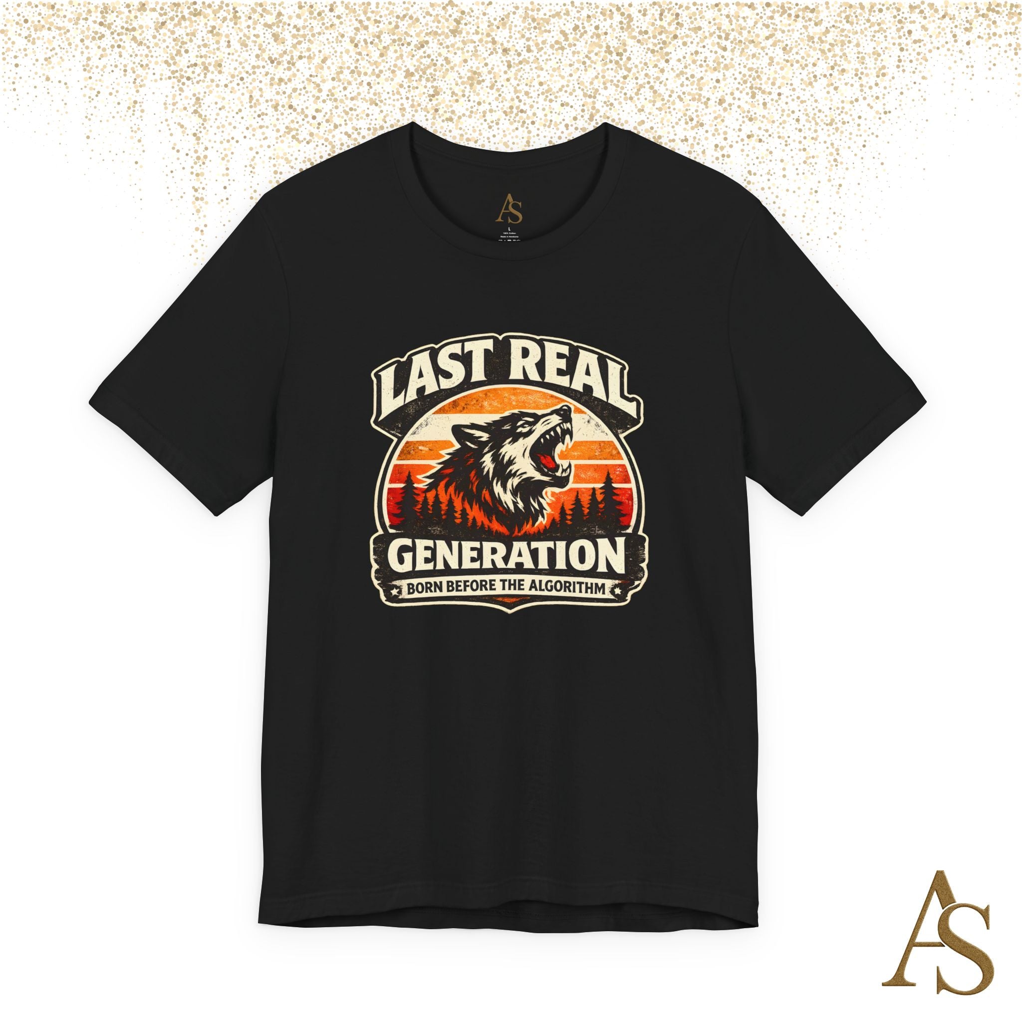 Last Real Generation Wolf T Shirt Born Before The Algorithm Vintage Sunset Graphic Tee