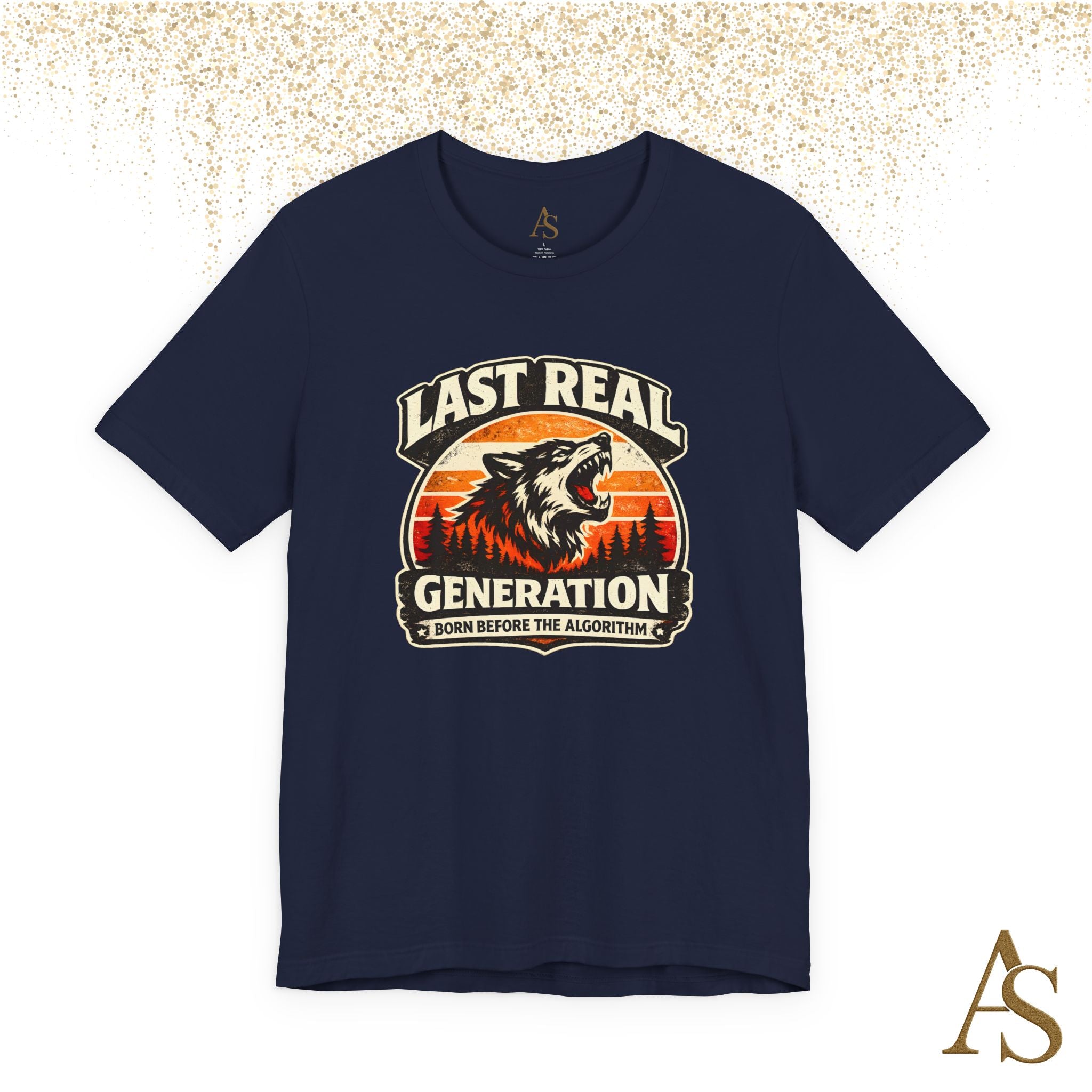Last Real Generation Wolf T Shirt Born Before The Algorithm Vintage Sunset Graphic Tee