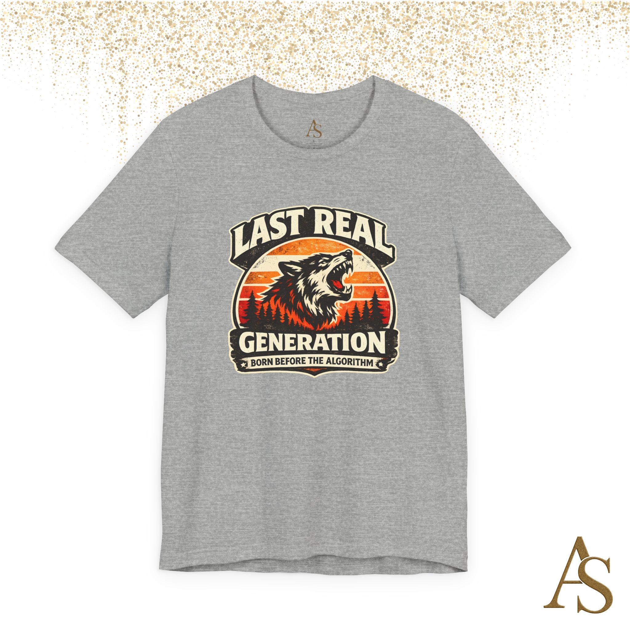 Last Real Generation Wolf T Shirt Born Before The Algorithm Vintage Sunset Graphic Tee