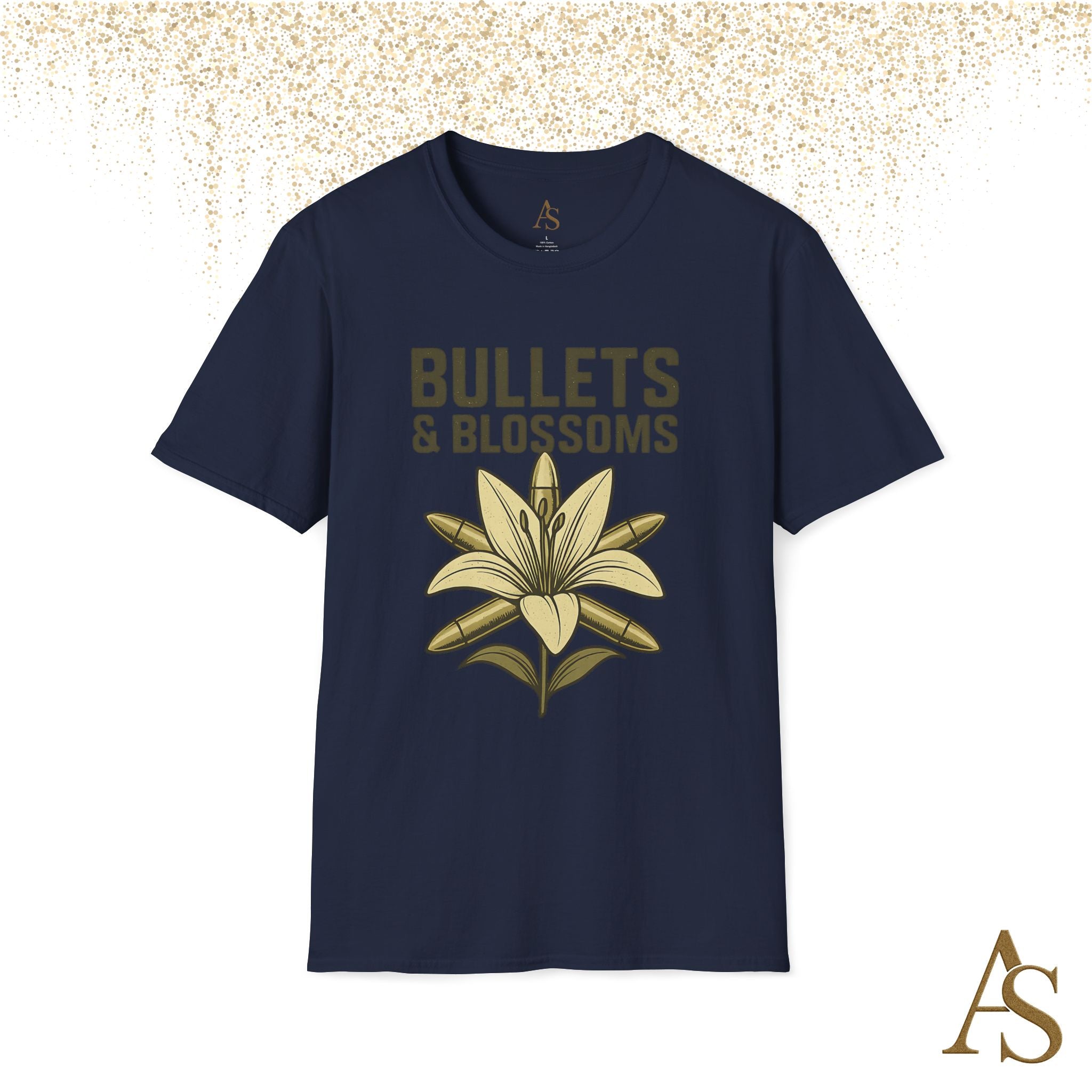 Bullets and Blossoms T Shirt Tactical Flower Graphic Tee Vintage Military Style