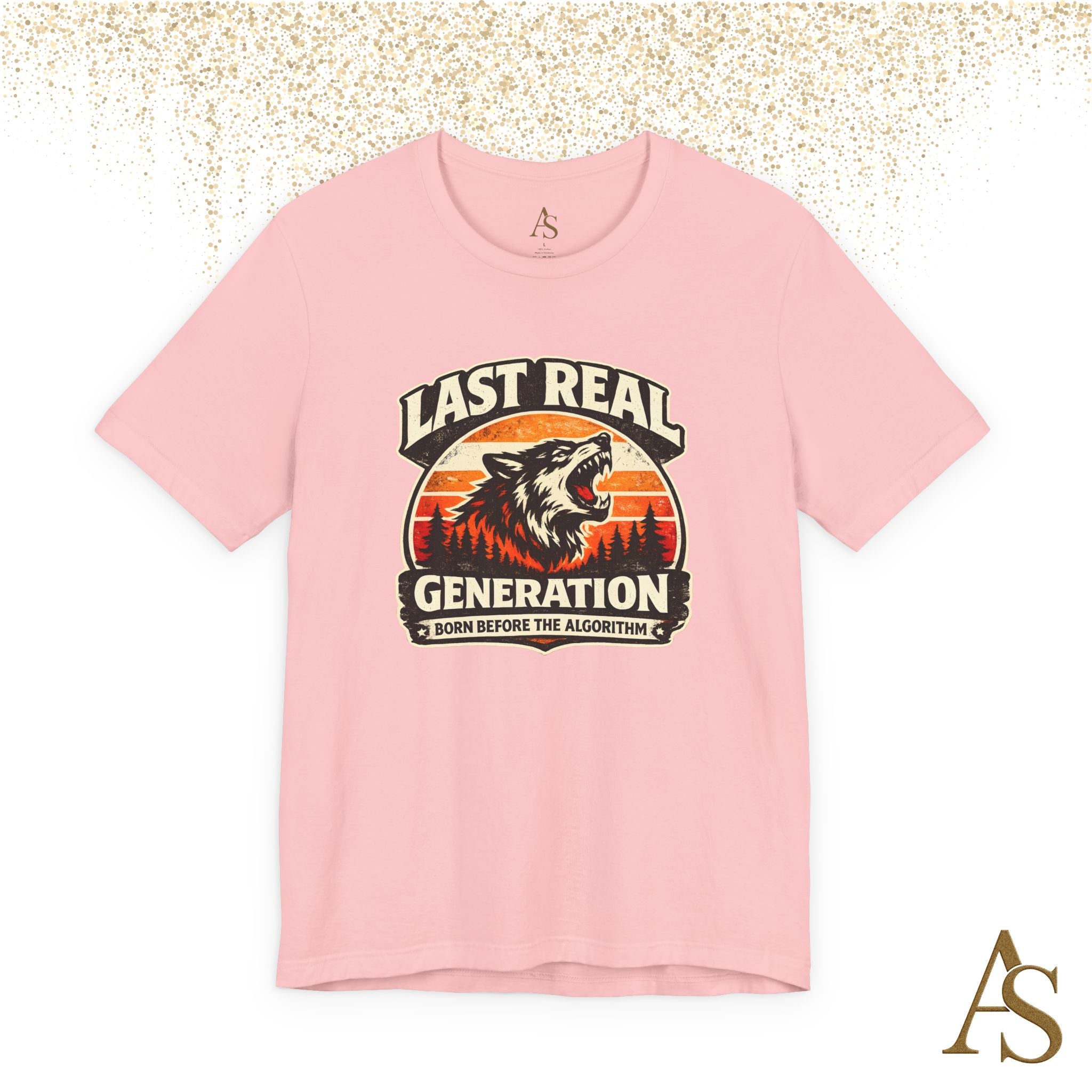Last Real Generation Wolf T Shirt Born Before The Algorithm Vintage Sunset Graphic Tee