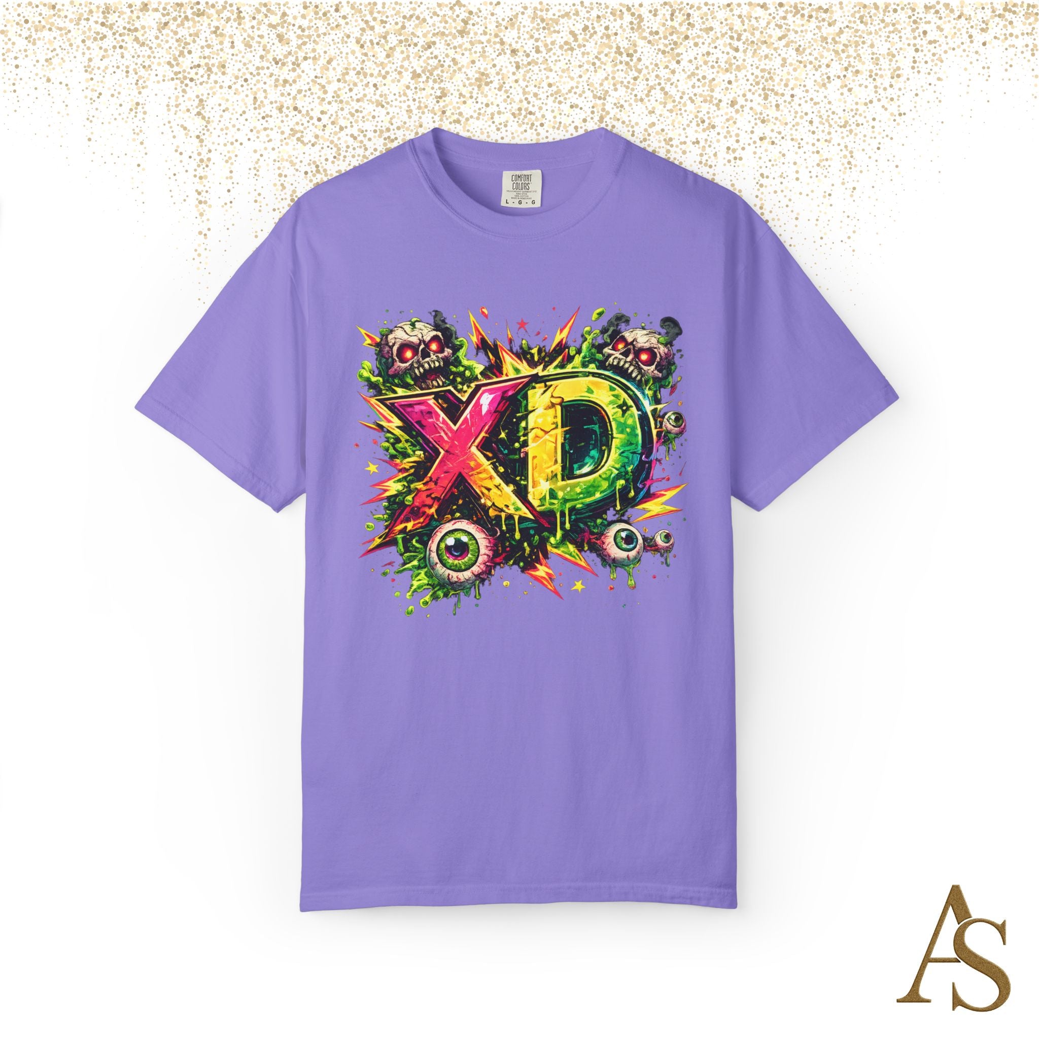 Neon XD Skull Graffiti T Shirt Gothic Streetwear Graphic Tee