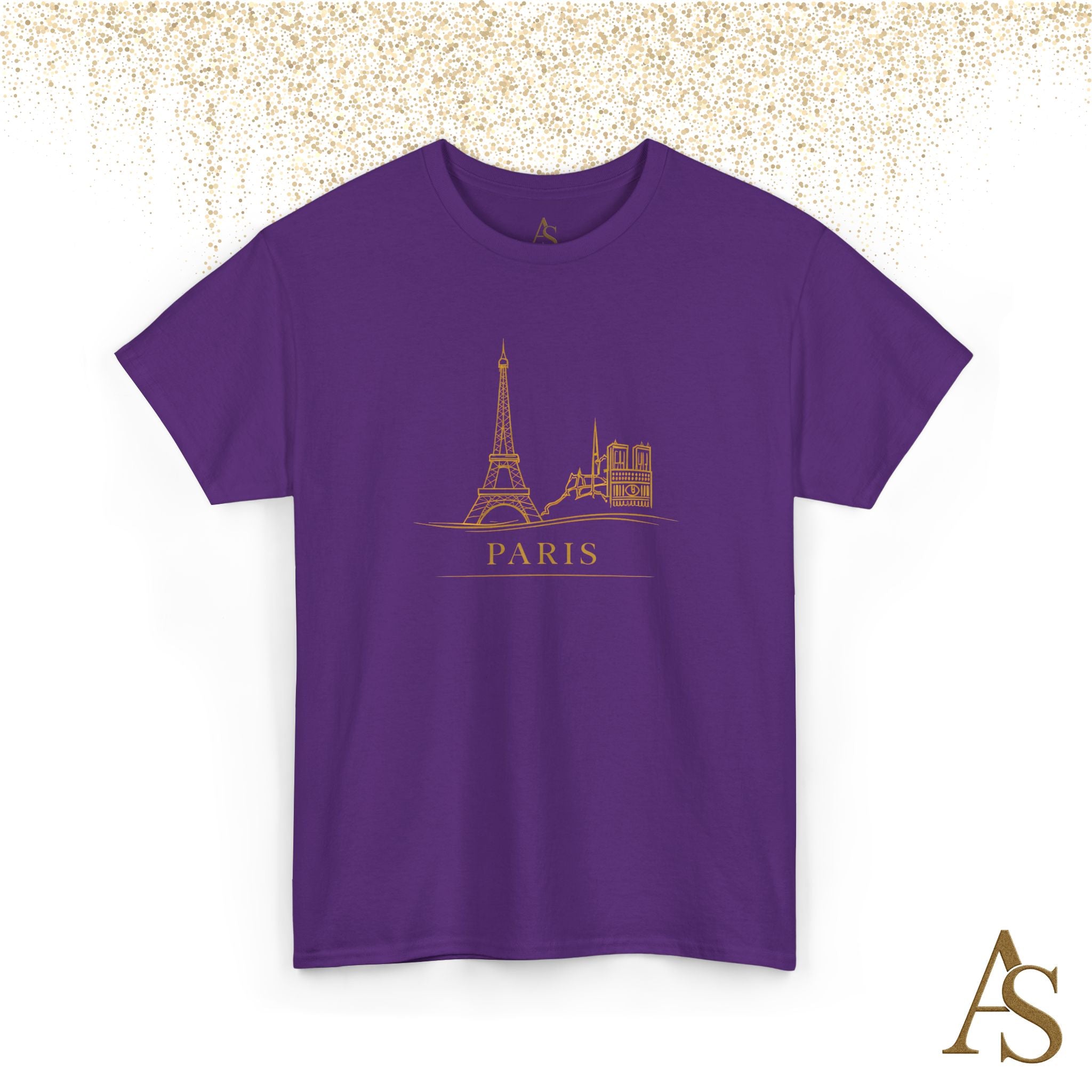 Paris Gold Line Art T Shirt Minimalist Eiffel Tower Skyline Unisex Graphic Tee