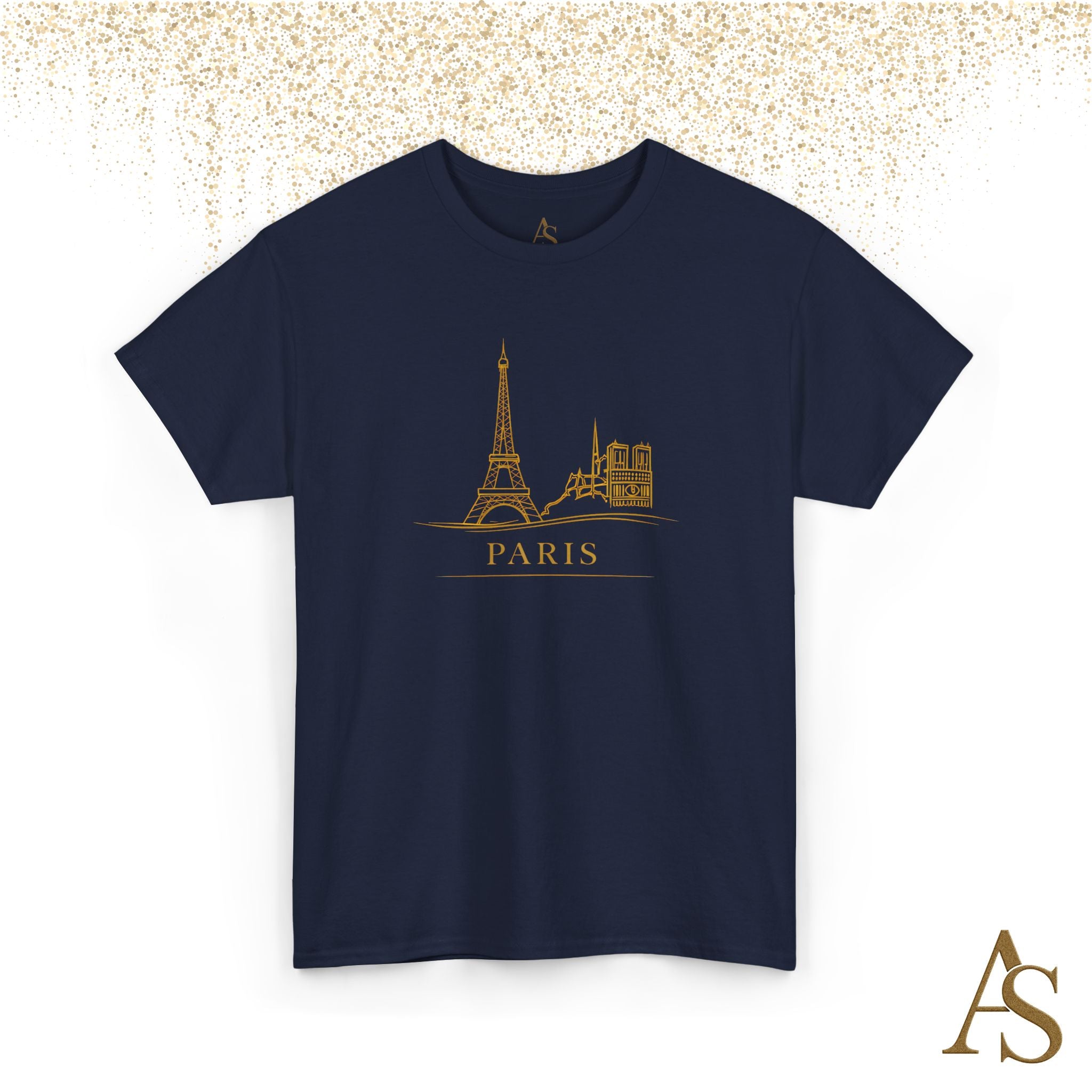 Paris Gold Line Art T Shirt Minimalist Eiffel Tower Skyline Unisex Graphic Tee
