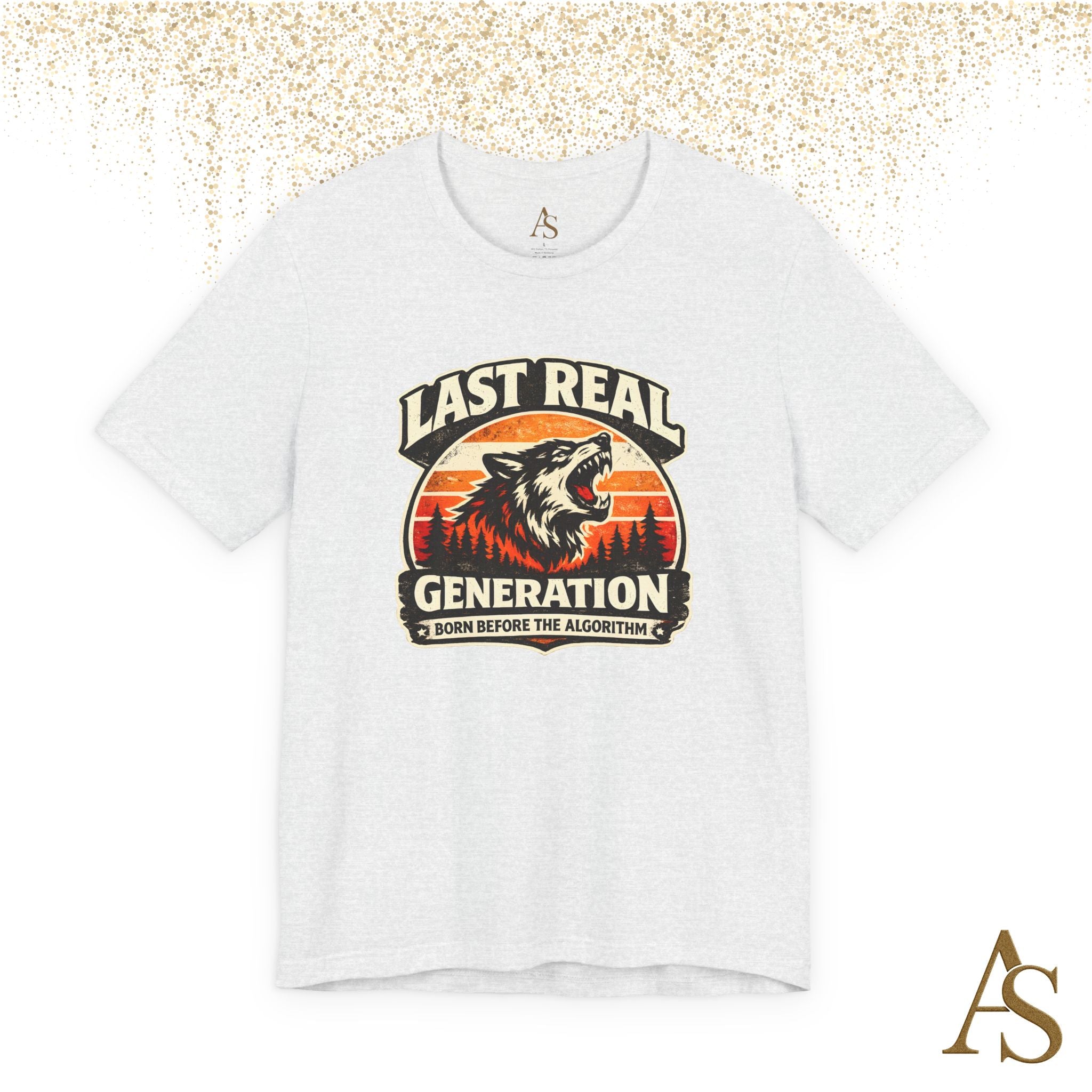 Last Real Generation Wolf T Shirt Born Before The Algorithm Vintage Sunset Graphic Tee