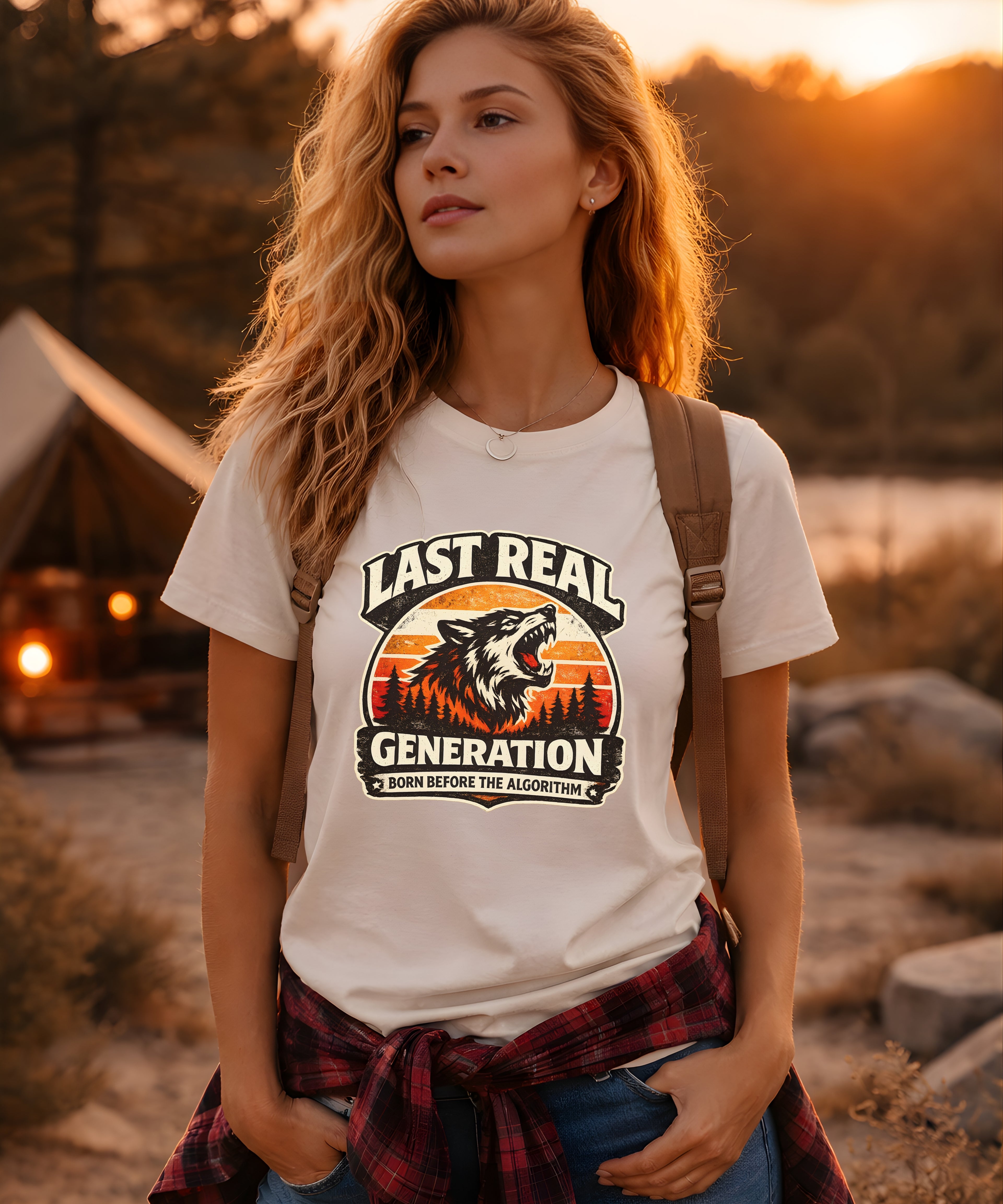 Last Real Generation Wolf T Shirt Born Before The Algorithm Vintage Sunset Graphic Tee