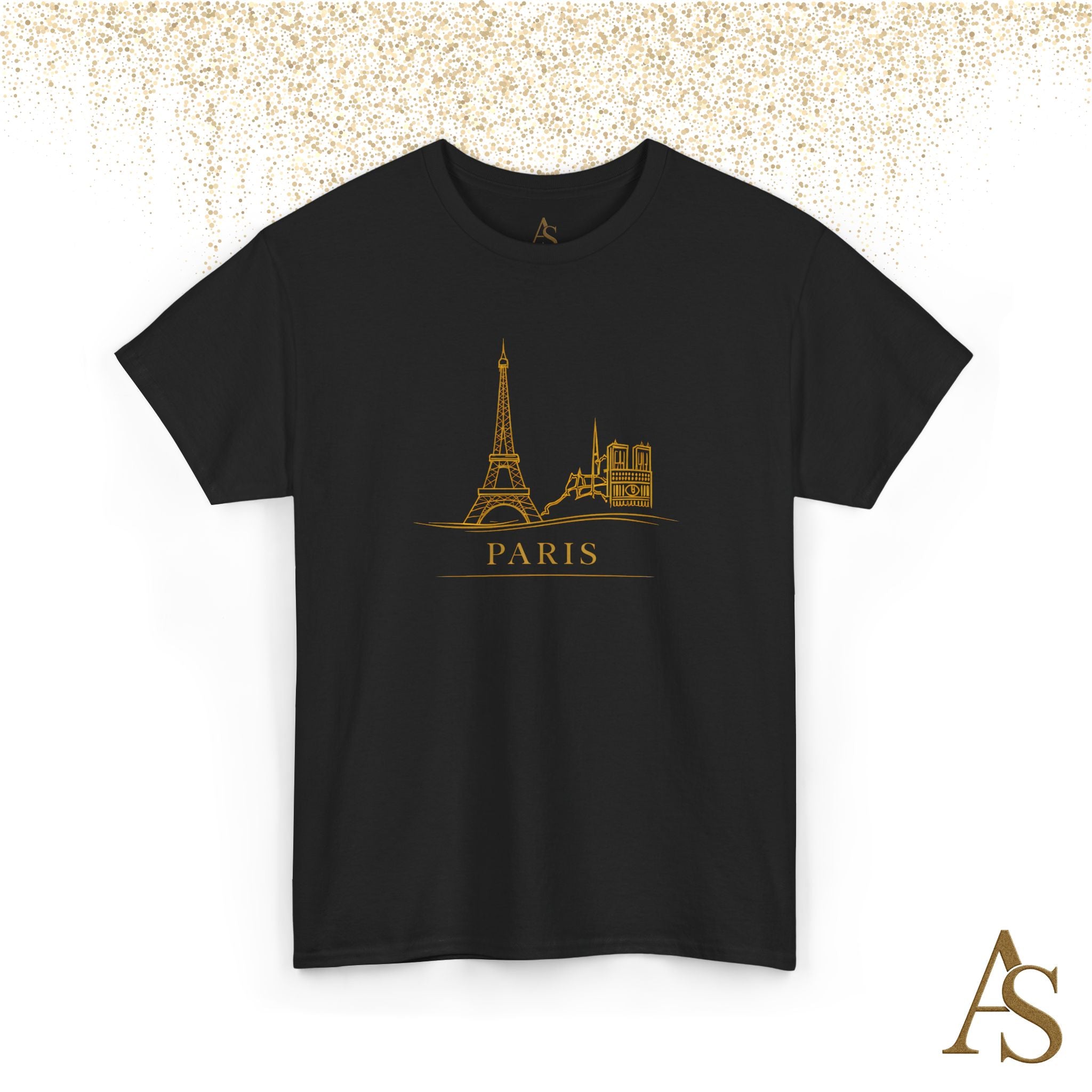 Paris Gold Line Art T Shirt Minimalist Eiffel Tower Skyline Unisex Graphic Tee