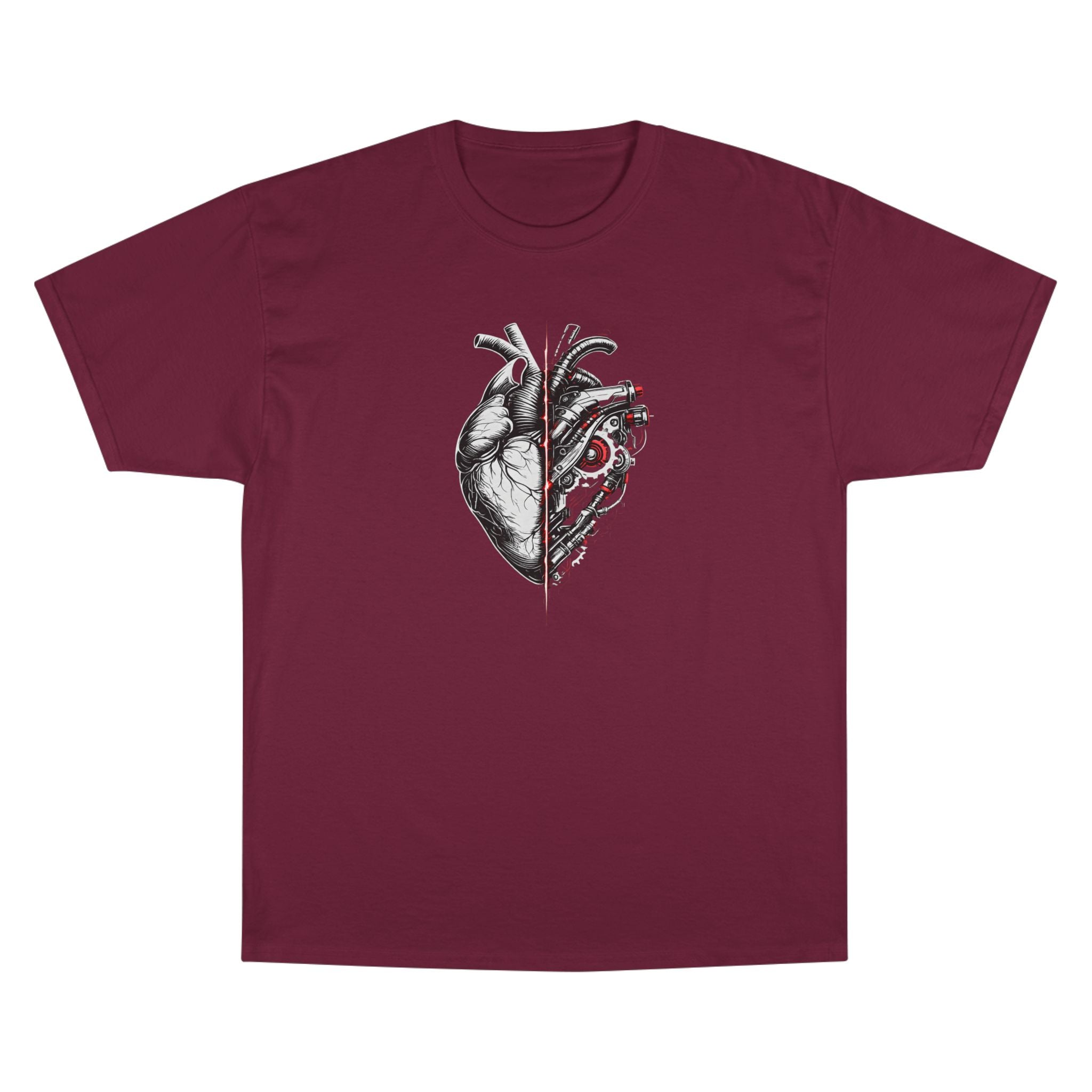 Half Human Half Machine Heart T Shirt Cyberpunk Mechanical Heart Graphic Tee Futuristic Anatomy Shirt Unisex Streetwear Sci Fi Apparel