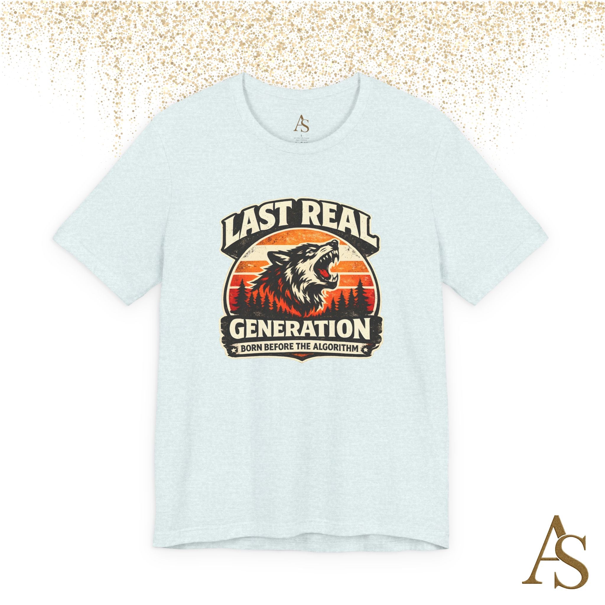 Last Real Generation Wolf T Shirt Born Before The Algorithm Vintage Sunset Graphic Tee